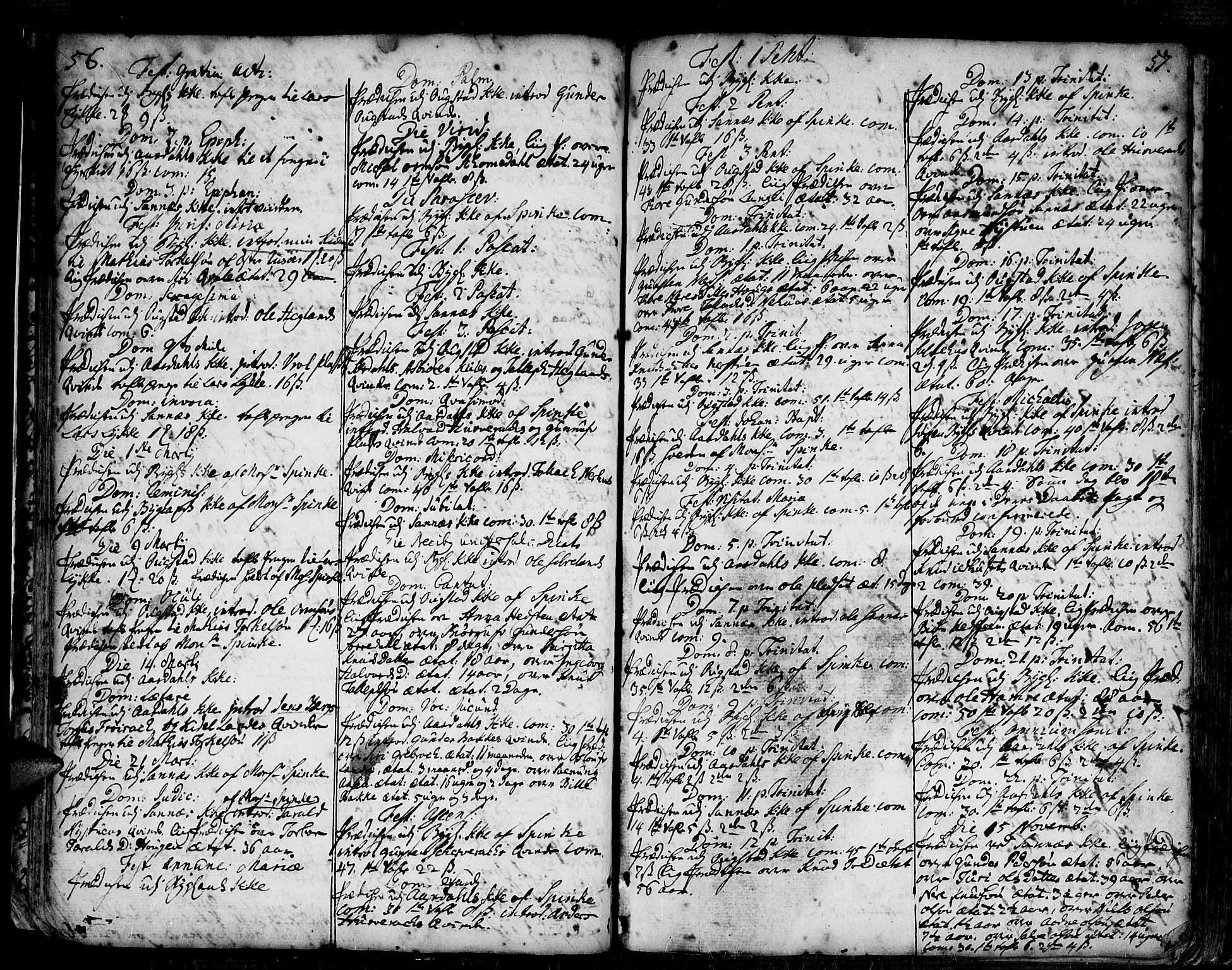 Bygland sokneprestkontor, AV/SAK-1111-0006/F/Fa/Fab/L0001: Parish register (official) no. A 1, 1725-1766, p. 56-57
