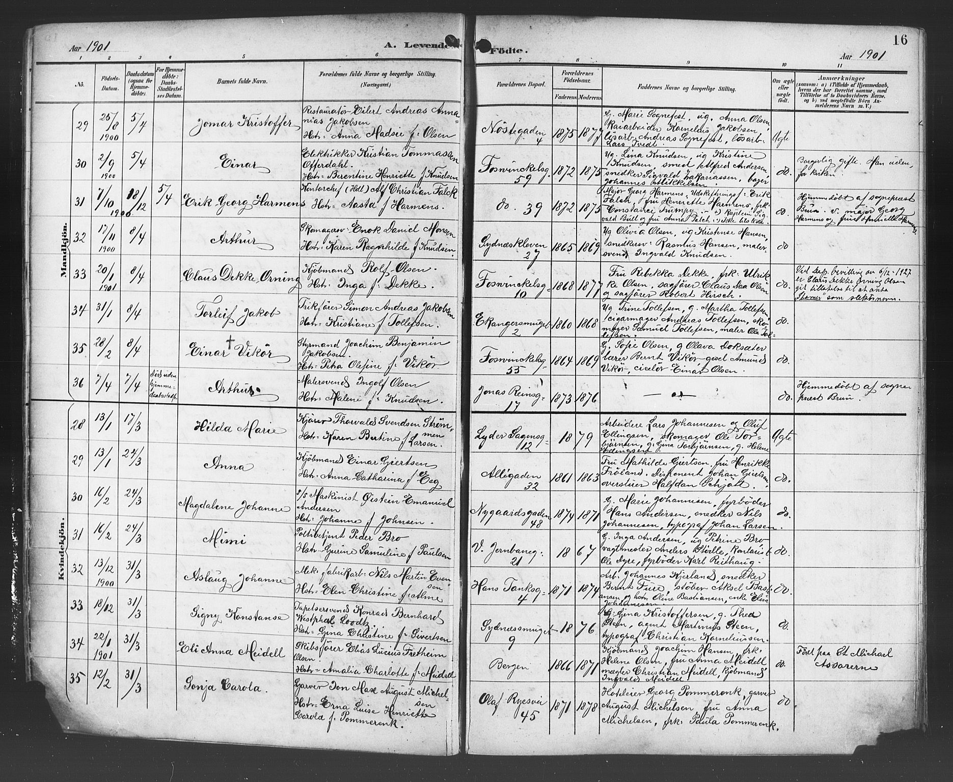 Johanneskirken sokneprestembete, AV/SAB-A-76001/H/Hab: Parish register (copy) no. A 2, 1900-1912, p. 16