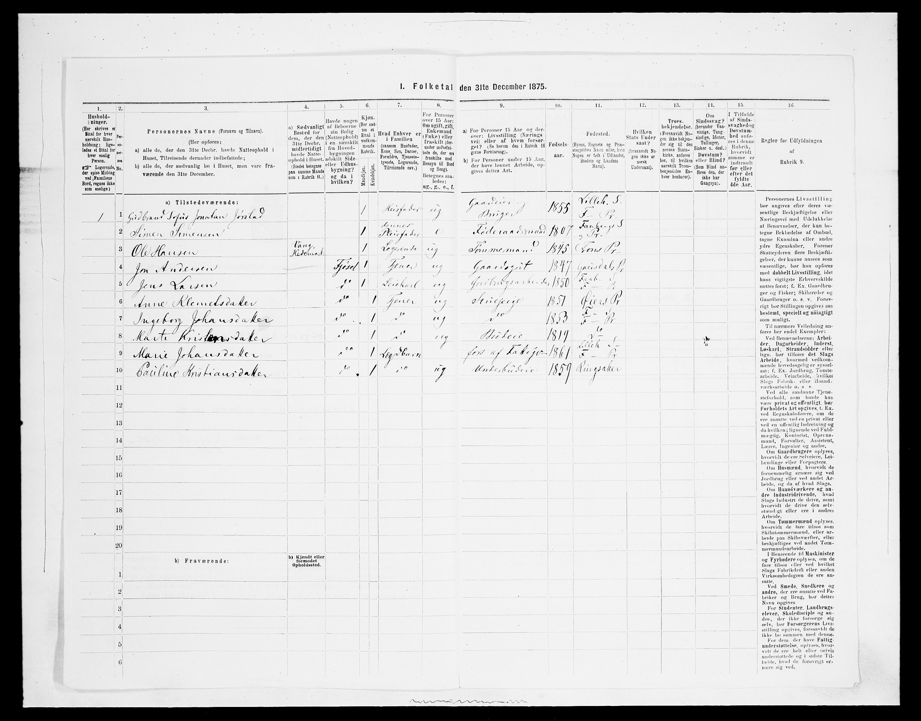 SAH, 1875 census for 0524L Fåberg/Fåberg og Lillehammer, 1875, p. 1454