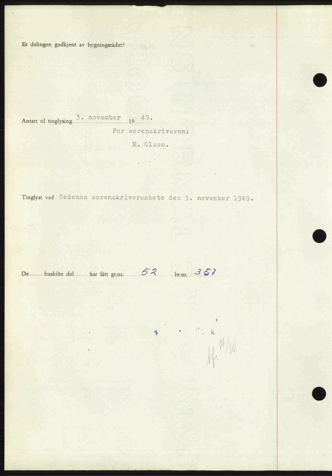 Nedenes sorenskriveri, SAK/1221-0006/G/Gb/Gba/L0061: Mortgage book no. A13, 1949-1949, Diary no: : 1746/1949
