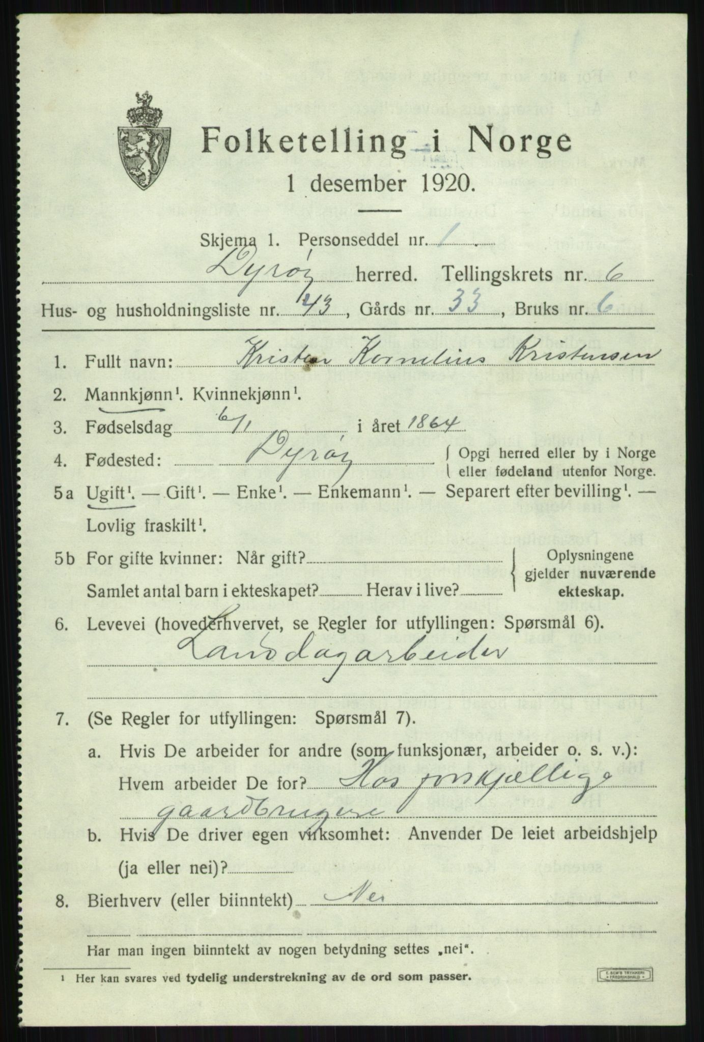 SATØ, 1920 census for Dyrøy, 1920, p. 3617