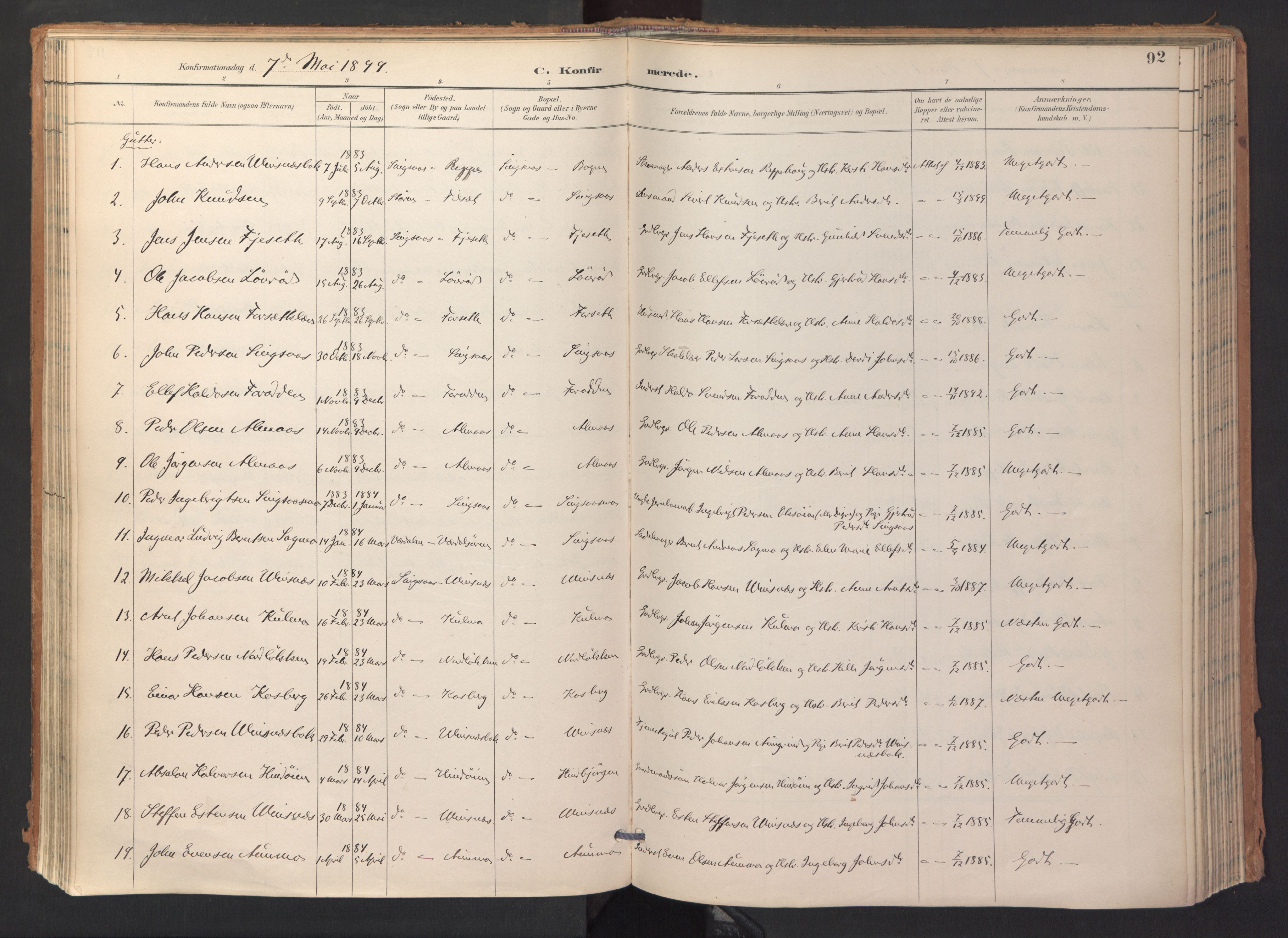 Ministerialprotokoller, klokkerbøker og fødselsregistre - Sør-Trøndelag, SAT/A-1456/688/L1025: Parish register (official) no. 688A02, 1891-1909, p. 92