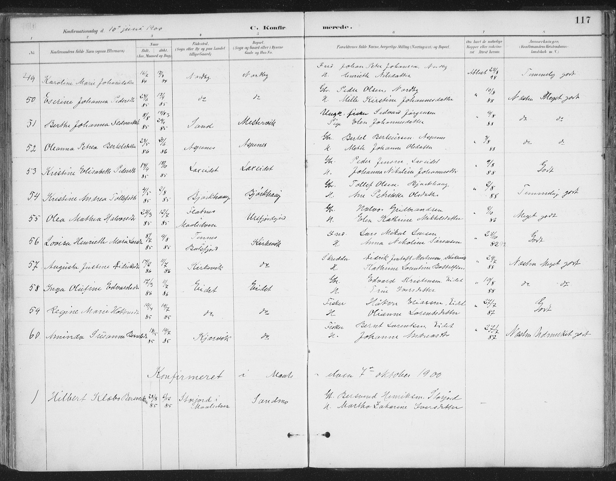 Balsfjord sokneprestembete, SATØ/S-1303/G/Ga/L0007kirke: Parish register (official) no. 7, 1887-1909, p. 117