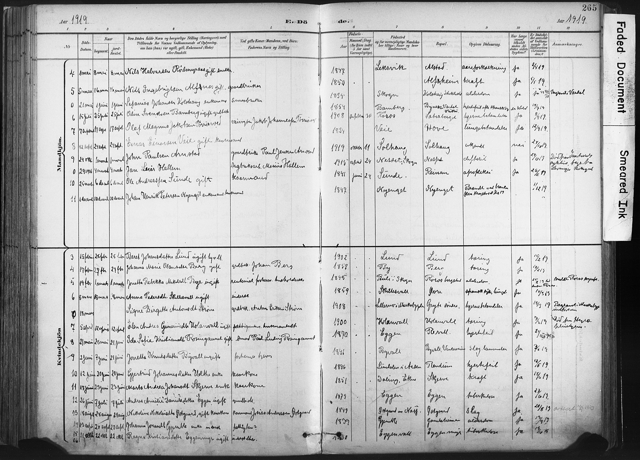 Ministerialprotokoller, klokkerbøker og fødselsregistre - Nord-Trøndelag, SAT/A-1458/717/L0162: Parish register (official) no. 717A12, 1898-1923, p. 265