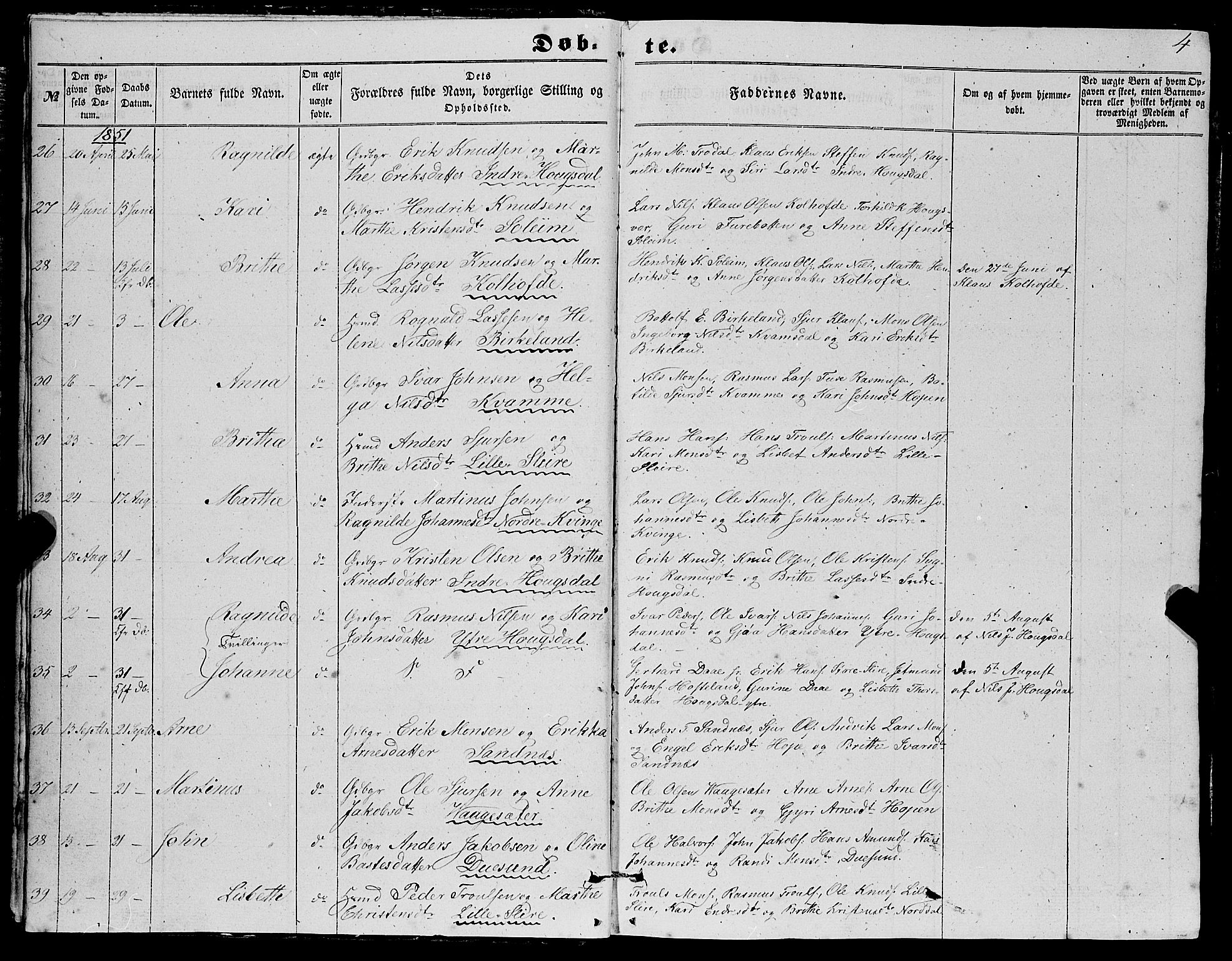 Masfjorden Sokneprestembete, SAB/A-77001: Parish register (copy) no. A 1, 1851-1875, p. 4
