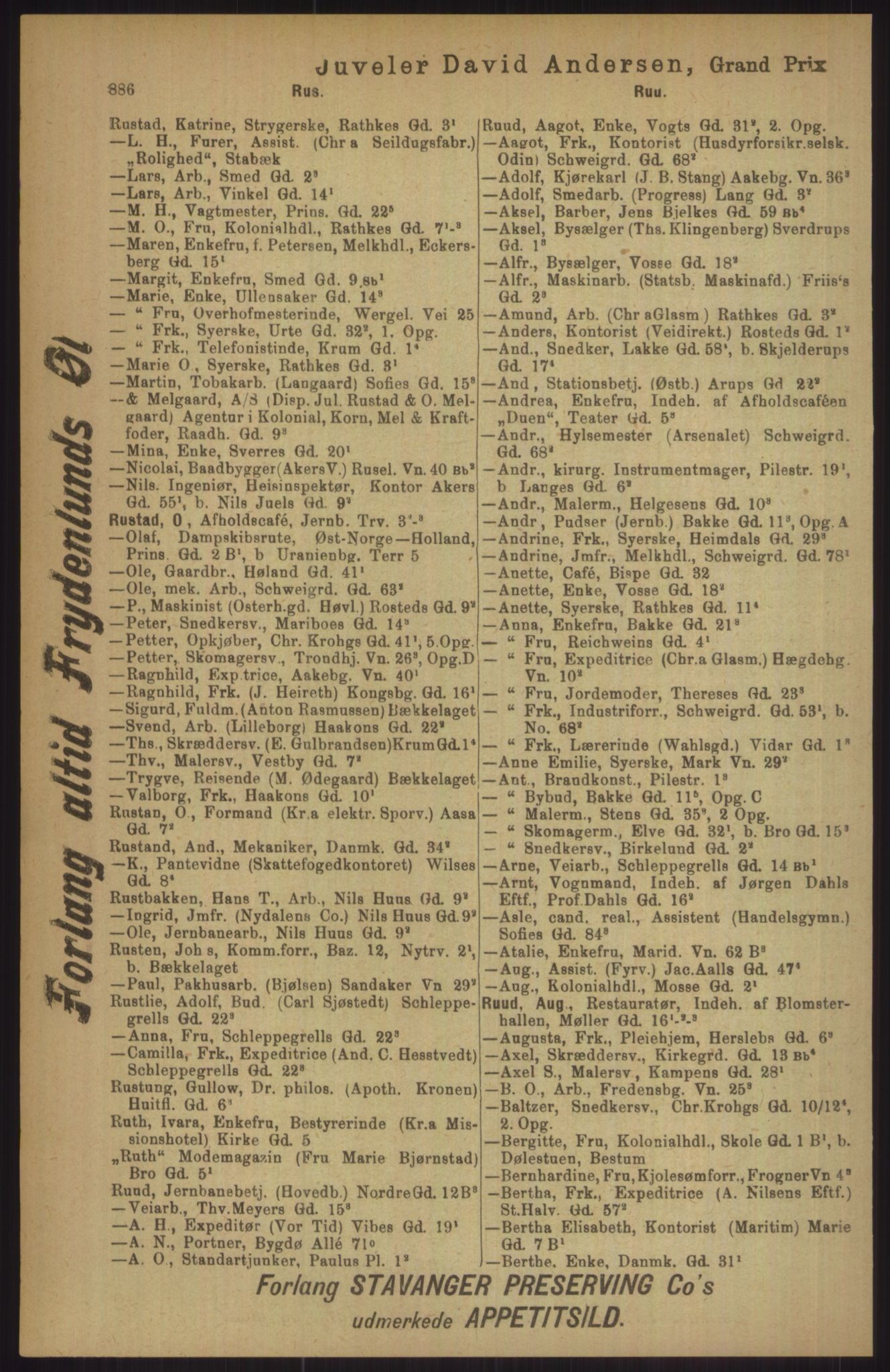 Kristiania/Oslo adressebok, PUBL/-, 1911, p. 886