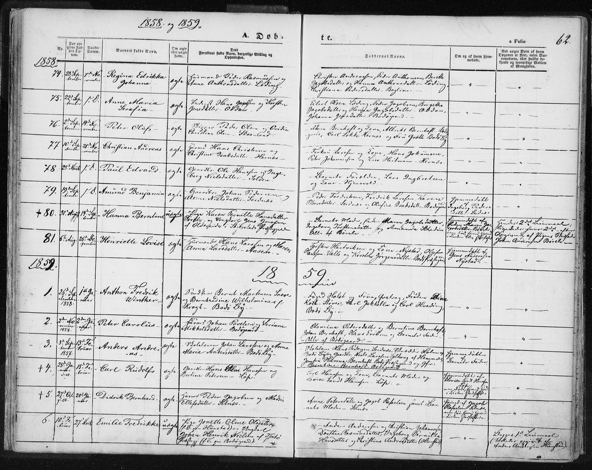 Ministerialprotokoller, klokkerbøker og fødselsregistre - Nordland, AV/SAT-A-1459/801/L0007: Parish register (official) no. 801A07, 1845-1863, p. 62