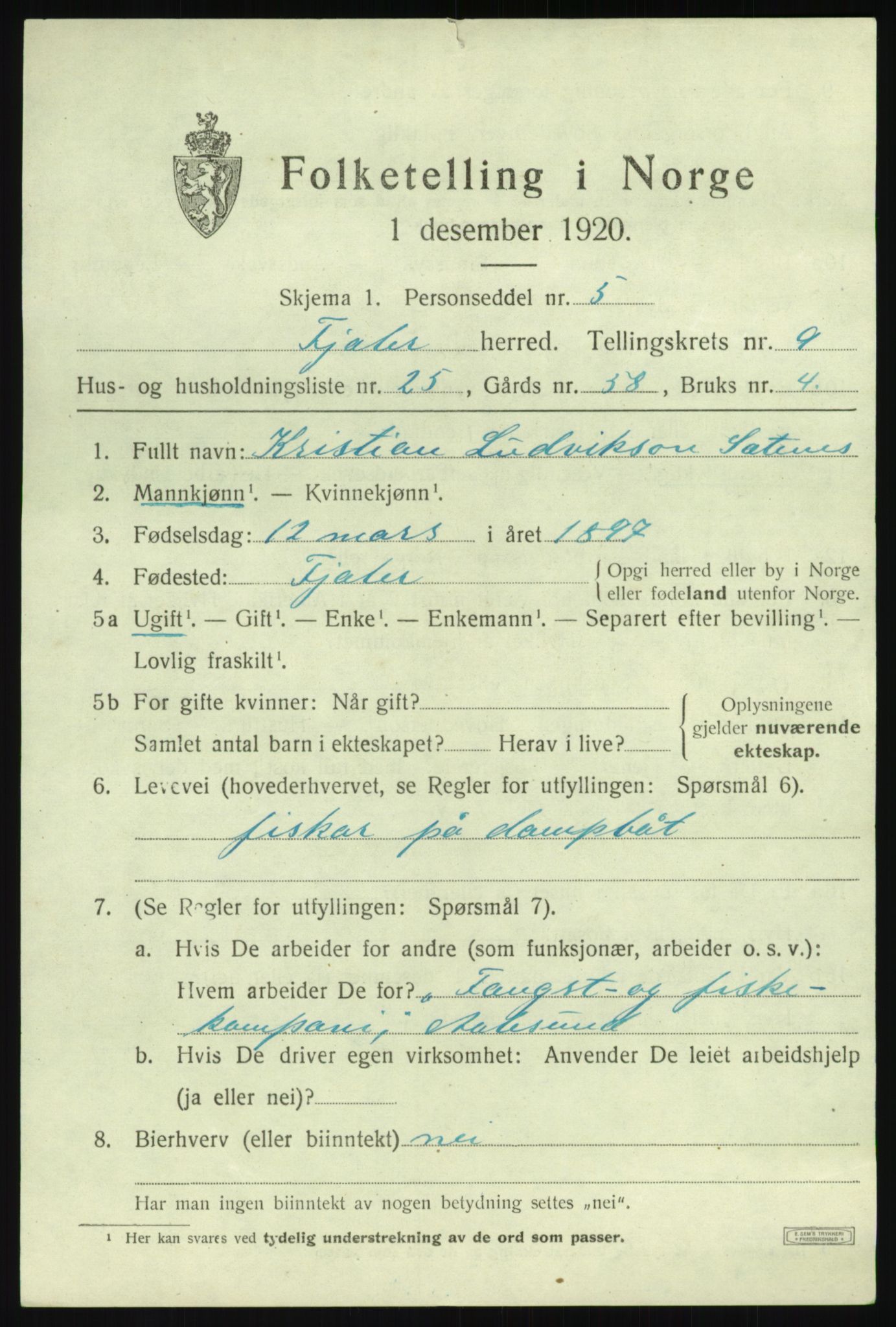 SAB, 1920 census for Fjaler, 1920, p. 4945