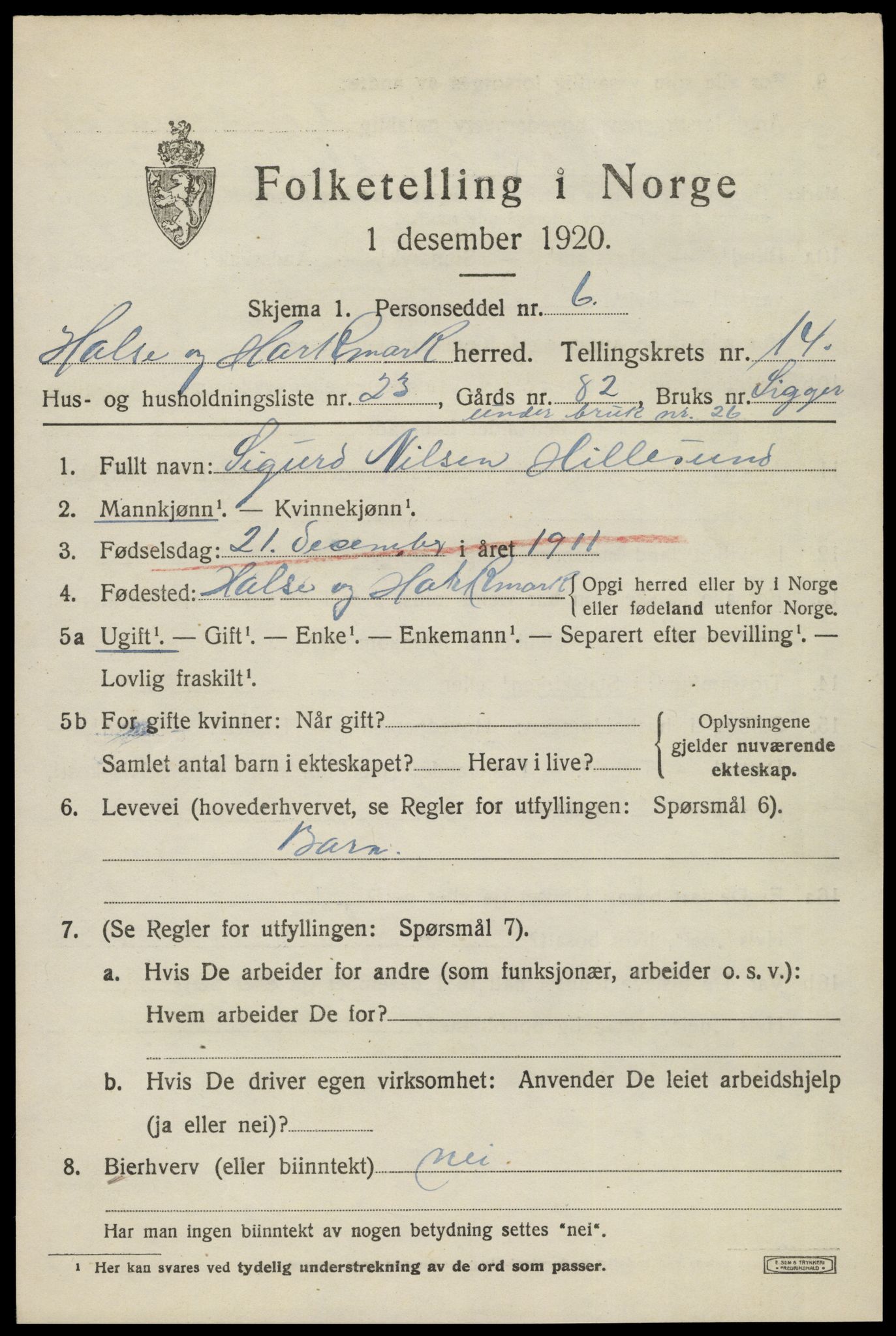 SAK, 1920 census for Halse og Harkmark, 1920, p. 7805