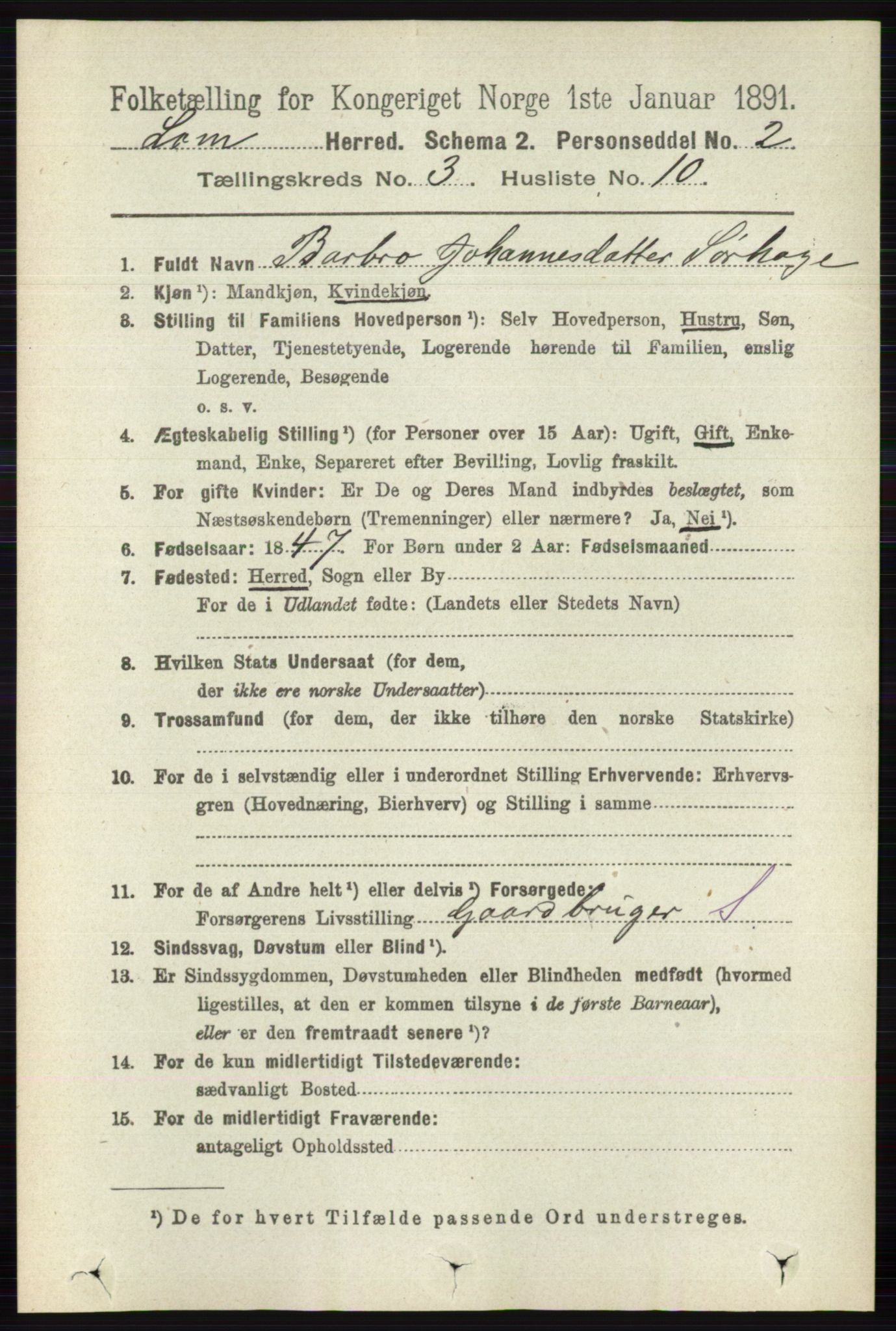 RA, 1891 census for 0514 Lom, 1891, p. 1307