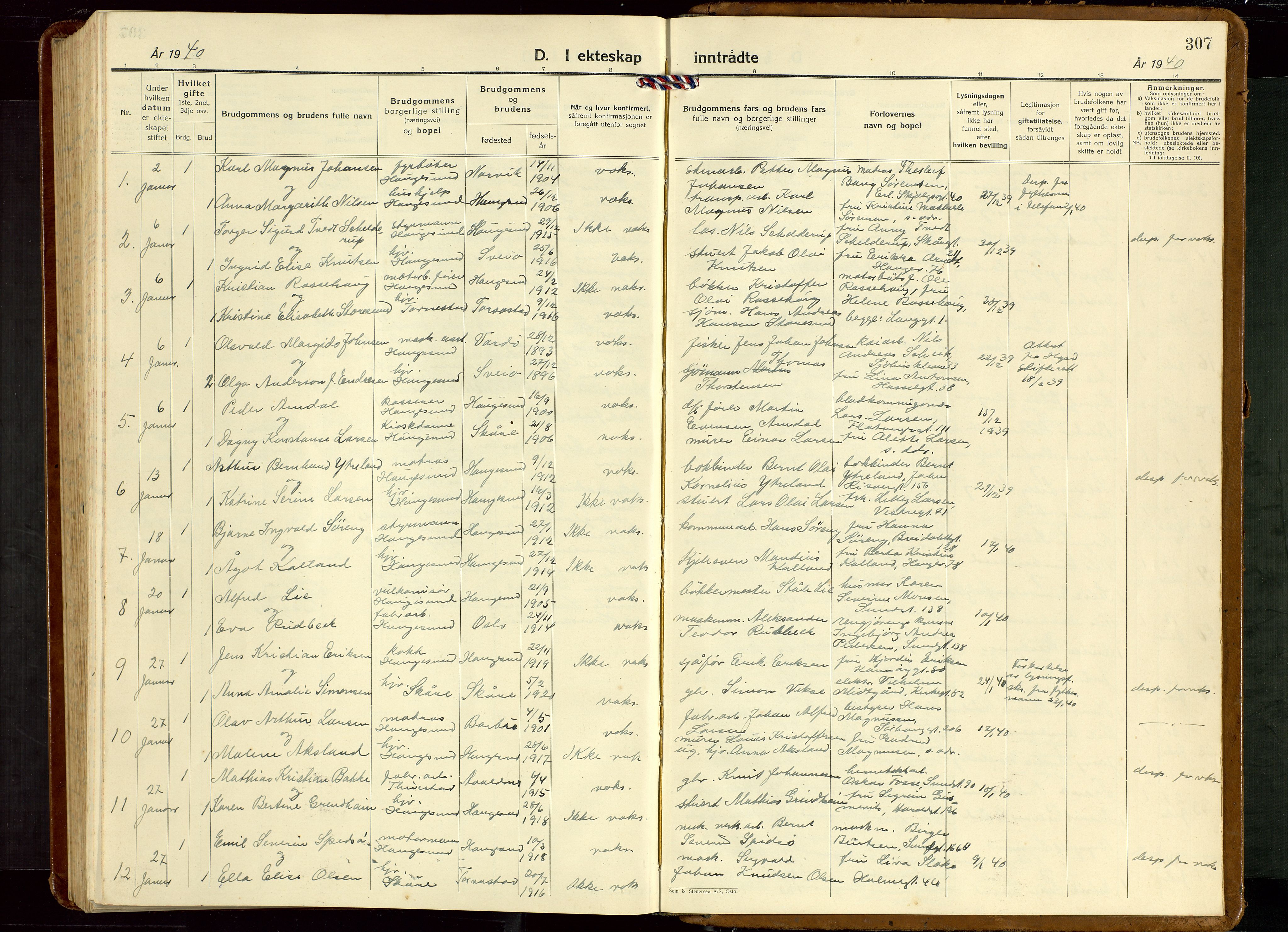 Haugesund sokneprestkontor, SAST/A -101863/H/Ha/Hab/L0013: Parish register (copy) no. B 13, 1931-1943, p. 307