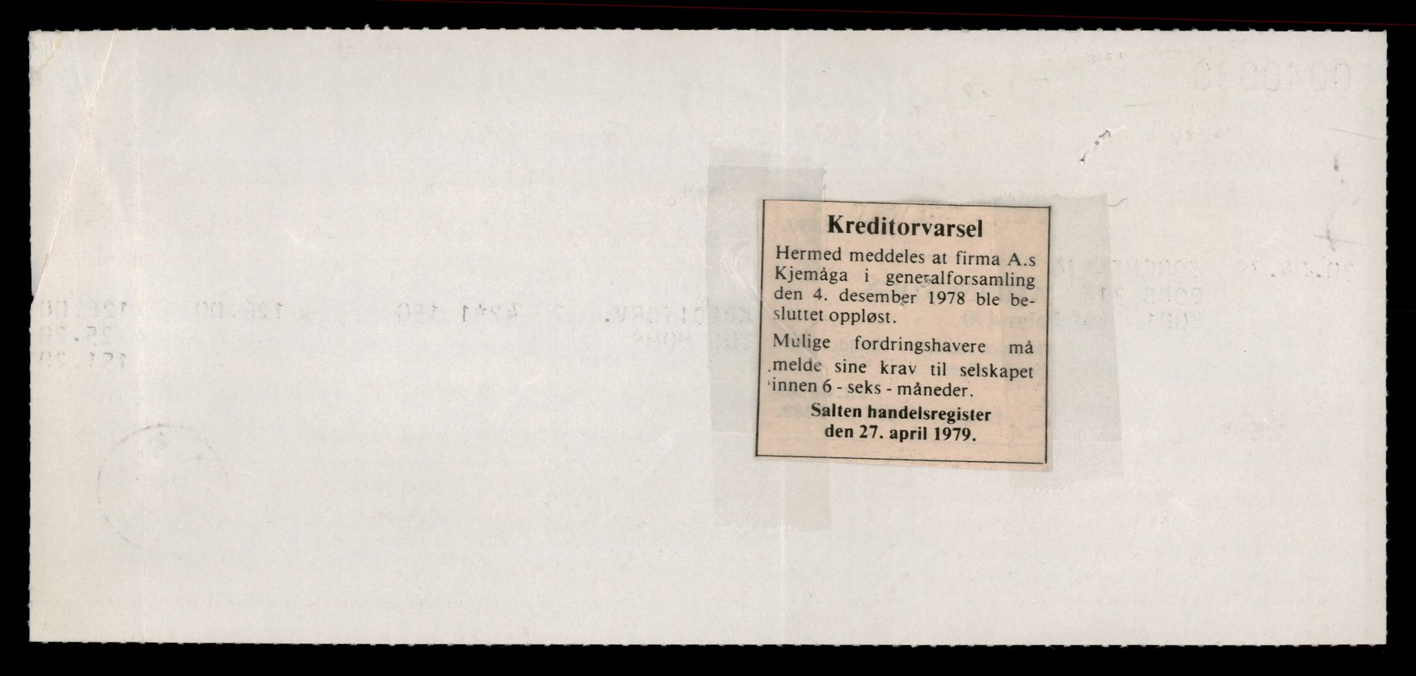 Salten sorenskriveri, SAT/A-4578/4/J/Jd/Jda/L0013: Bilag. Enkeltmannsforetak, personlig firma og andelslag Kj - Ku, 1953-1989, p. 6