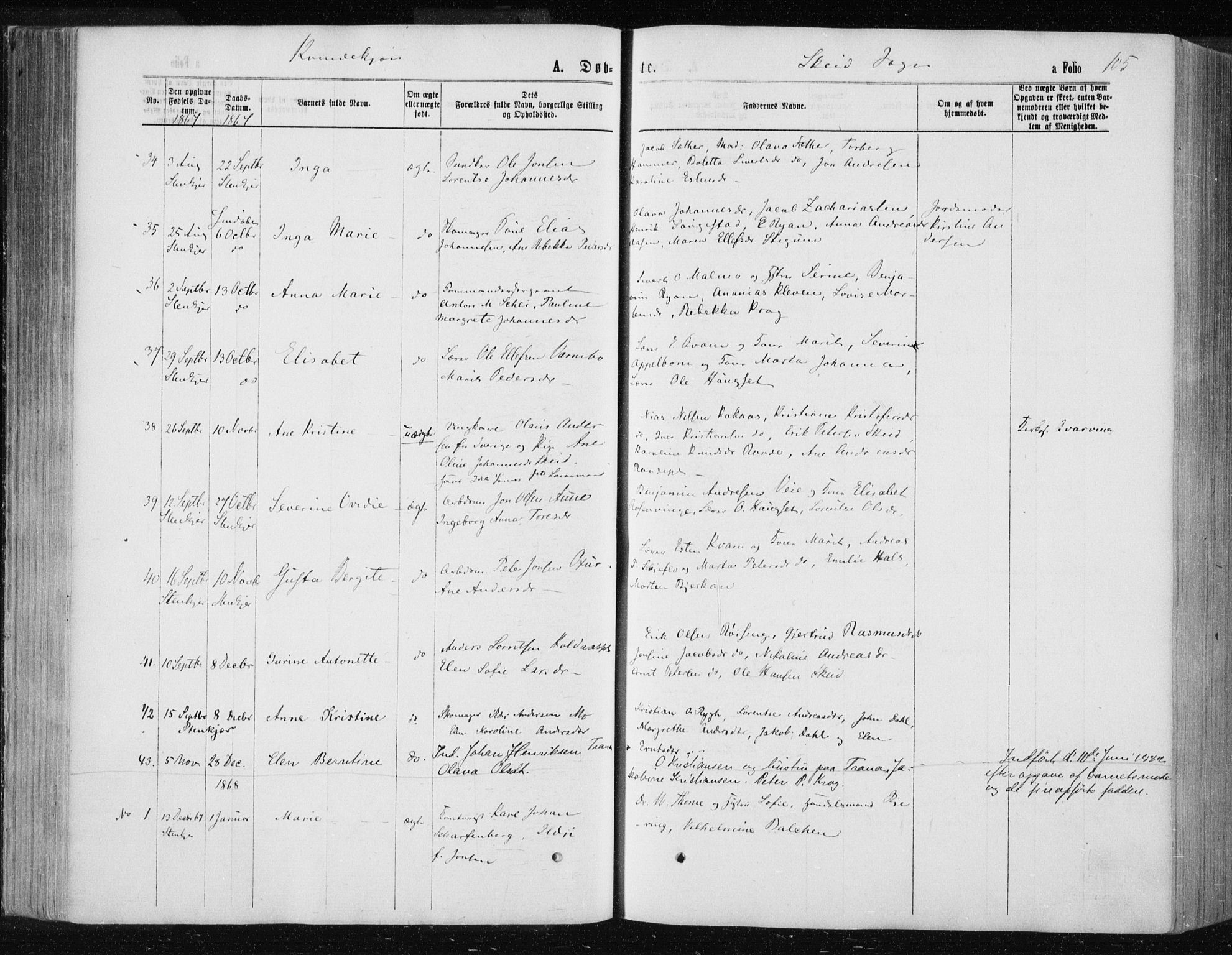 Ministerialprotokoller, klokkerbøker og fødselsregistre - Nord-Trøndelag, SAT/A-1458/735/L0345: Parish register (official) no. 735A08 /2, 1863-1872, p. 105