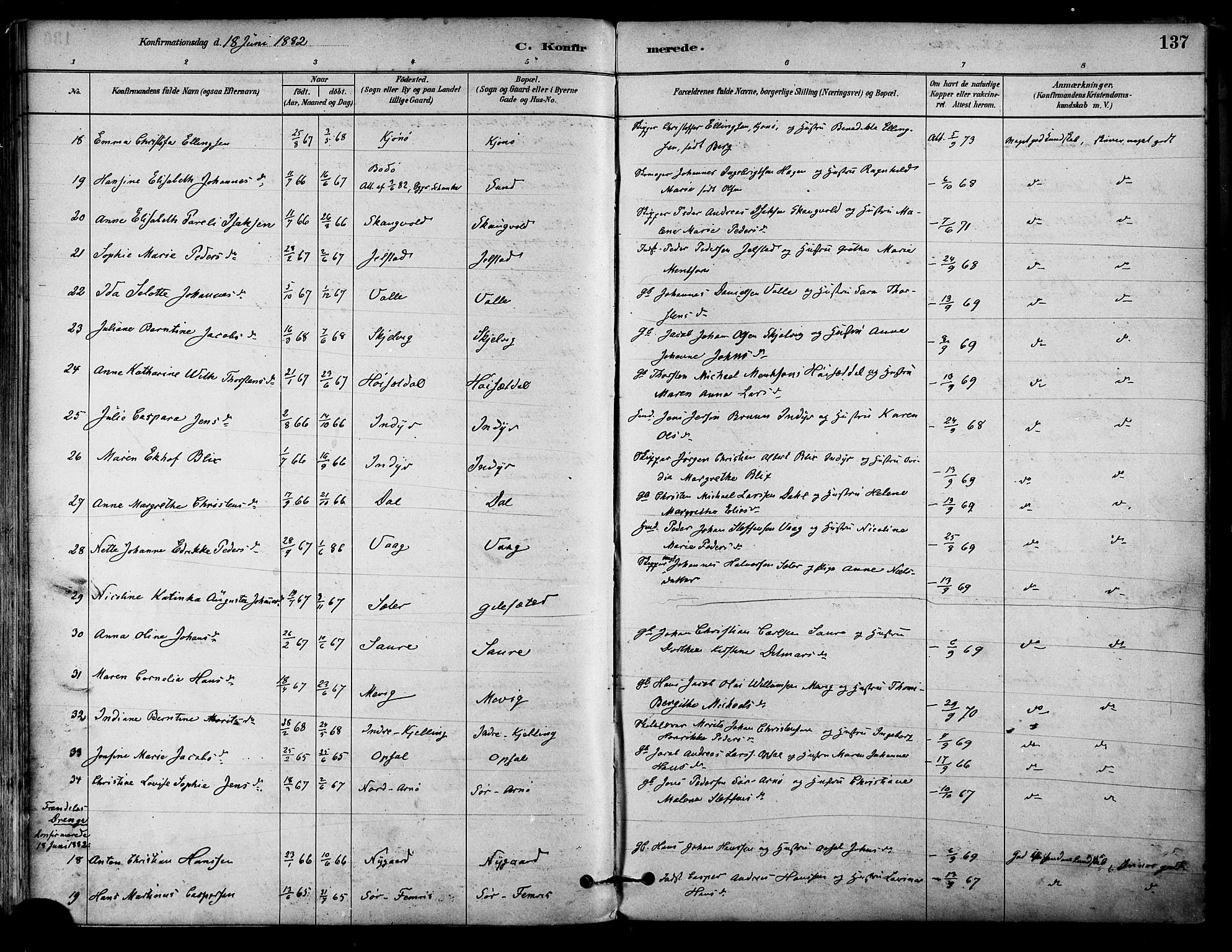 Ministerialprotokoller, klokkerbøker og fødselsregistre - Nordland, AV/SAT-A-1459/805/L0099: Parish register (official) no. 805A06, 1880-1891, p. 137