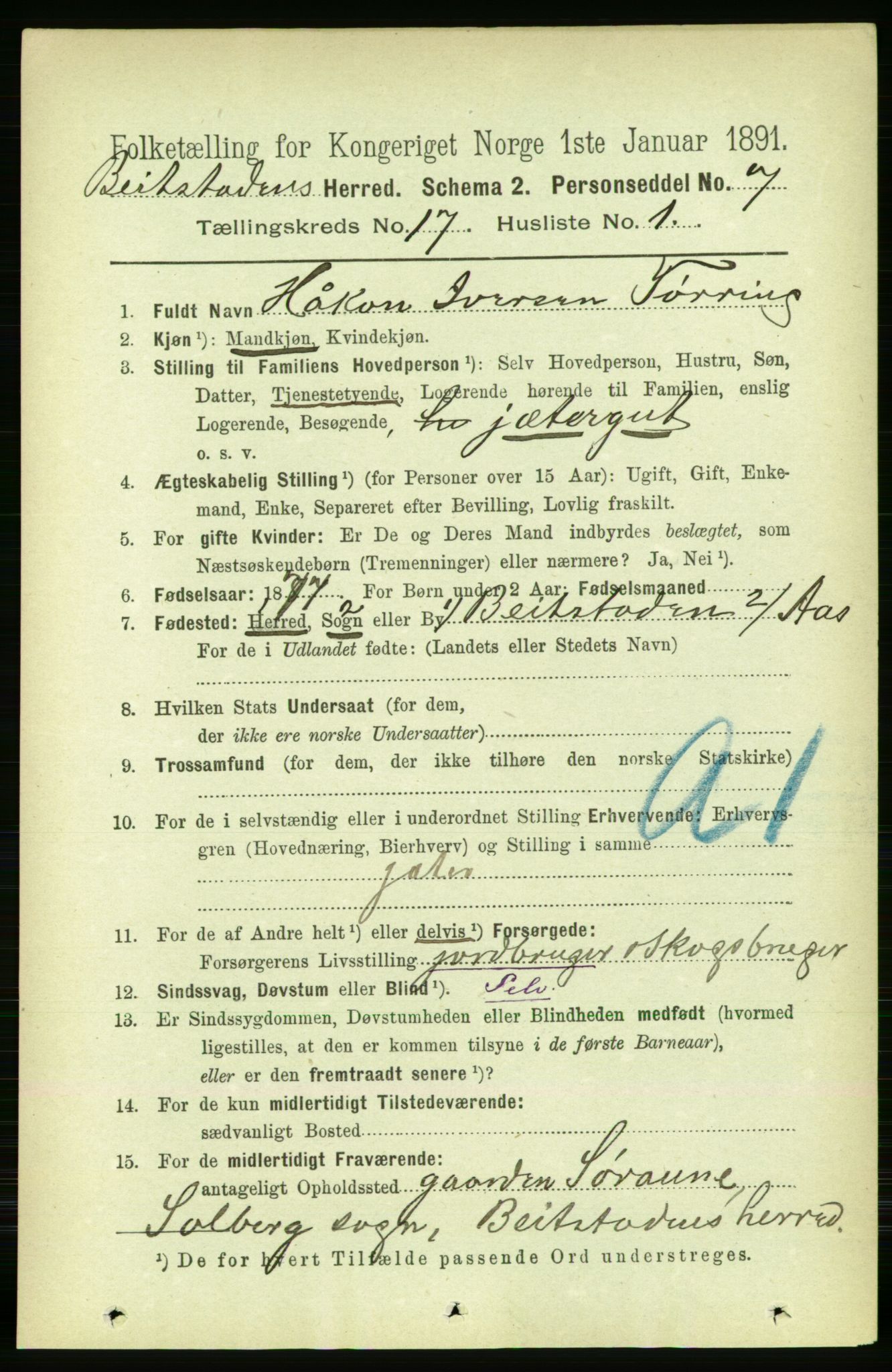 RA, 1891 census for 1727 Beitstad, 1891, p. 4366