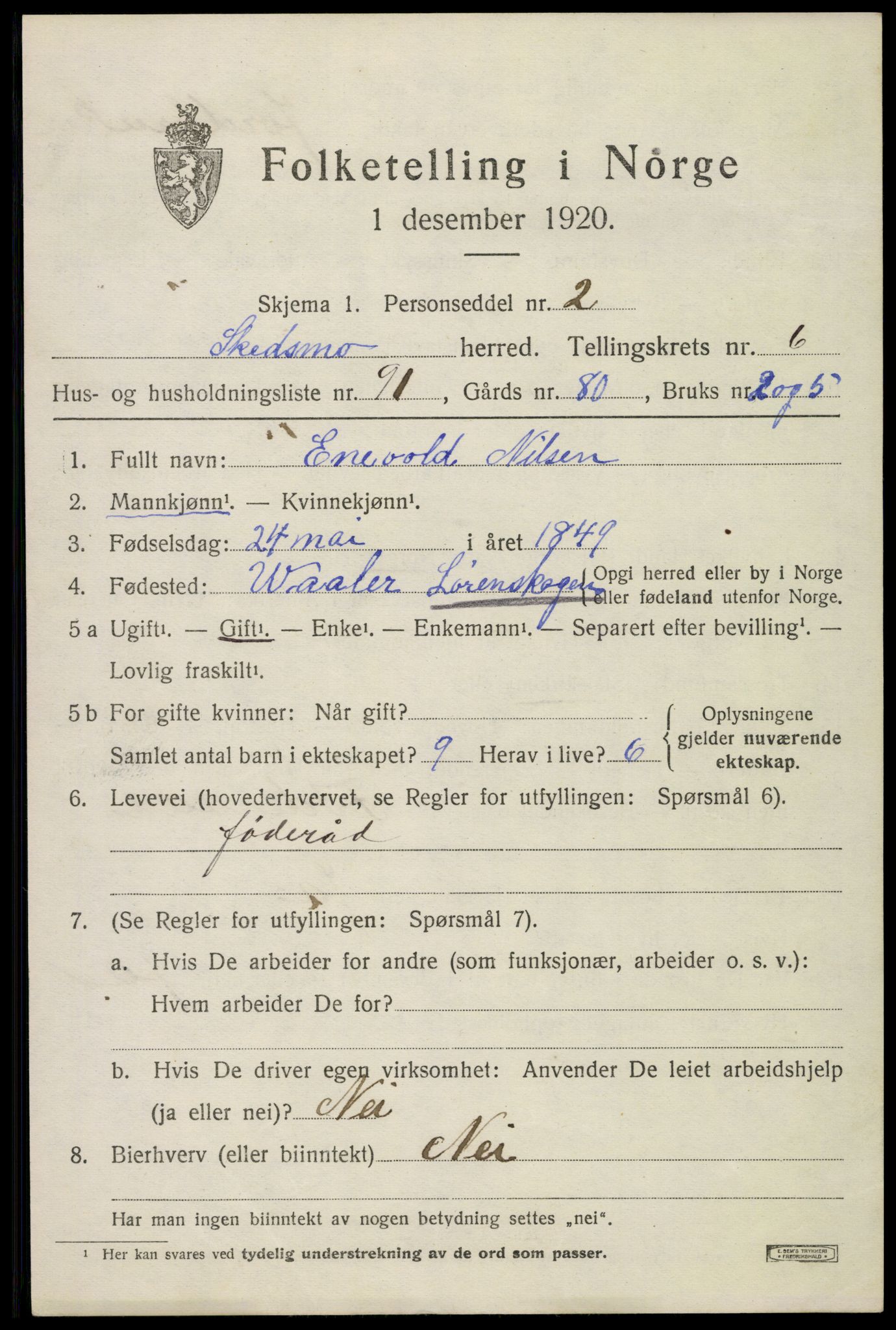 SAO, 1920 census for Skedsmo, 1920, p. 7163