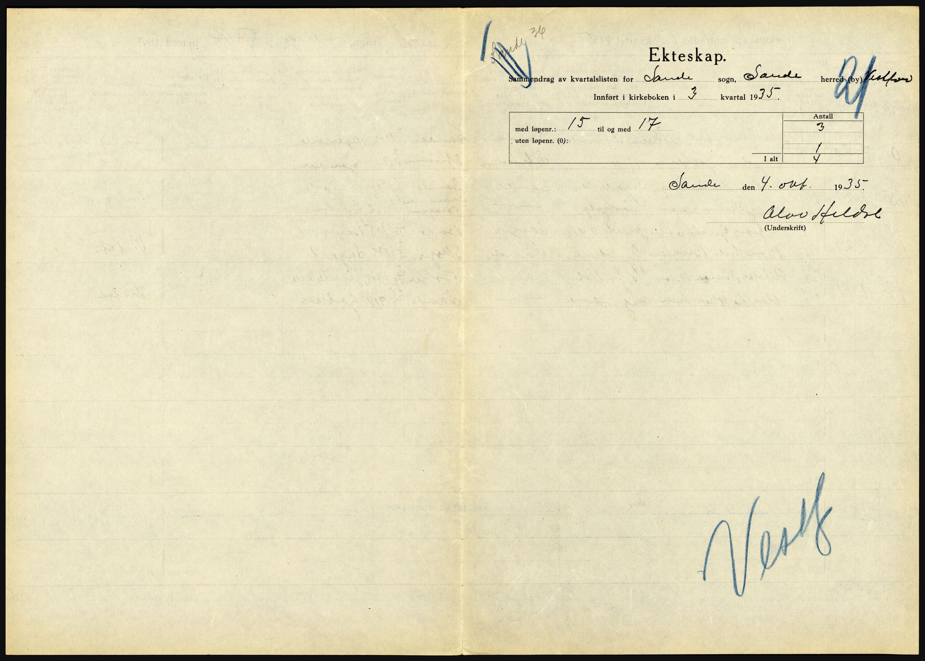 Statistisk sentralbyrå, Sosiodemografiske emner, Befolkning, AV/RA-S-2228/D/Df/Dfd/Dfde/L0016: Vestfold, 1935, p. 33