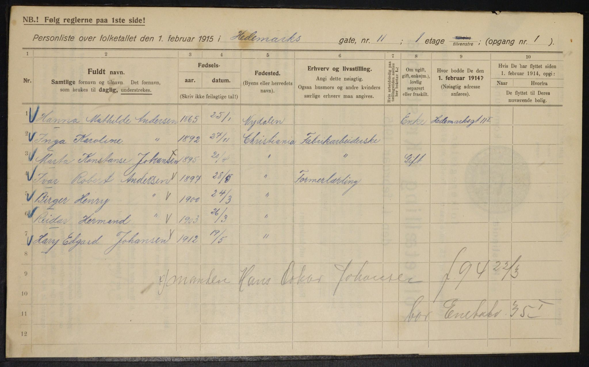 OBA, Municipal Census 1915 for Kristiania, 1915, p. 35541