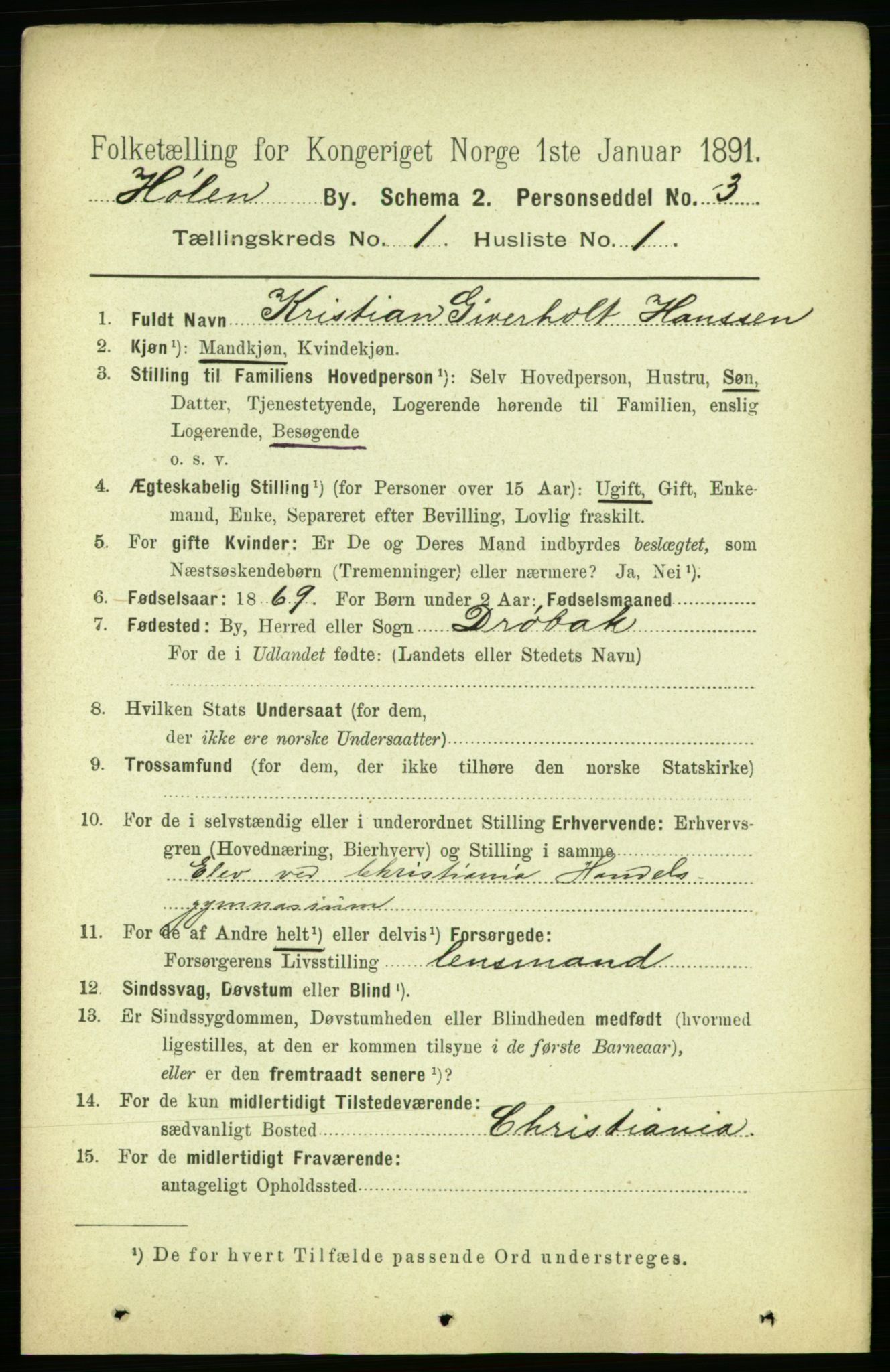 RA, 1891 census for 0204 Hølen, 1891, p. 11