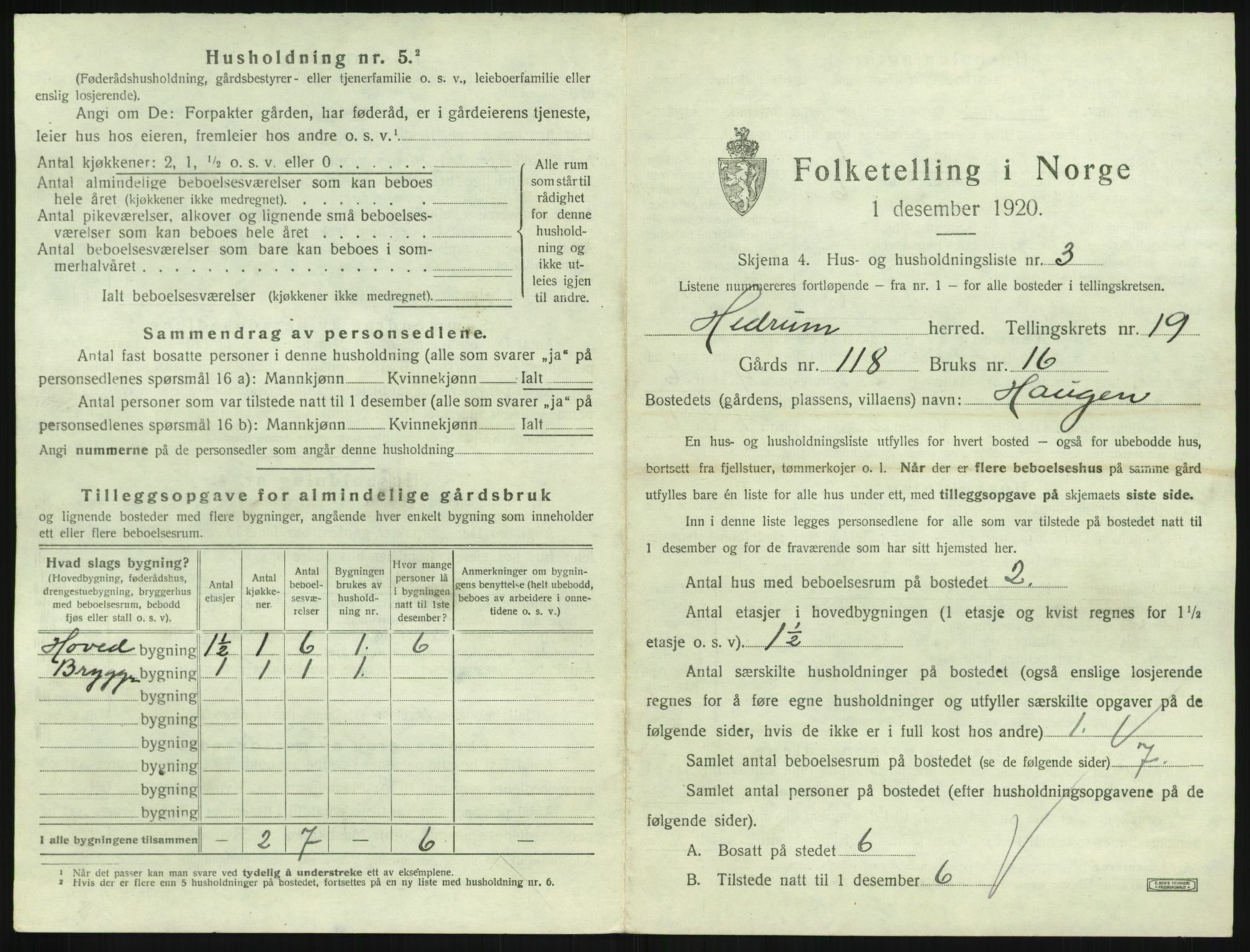 SAKO, 1920 census for Hedrum, 1920, p. 1669