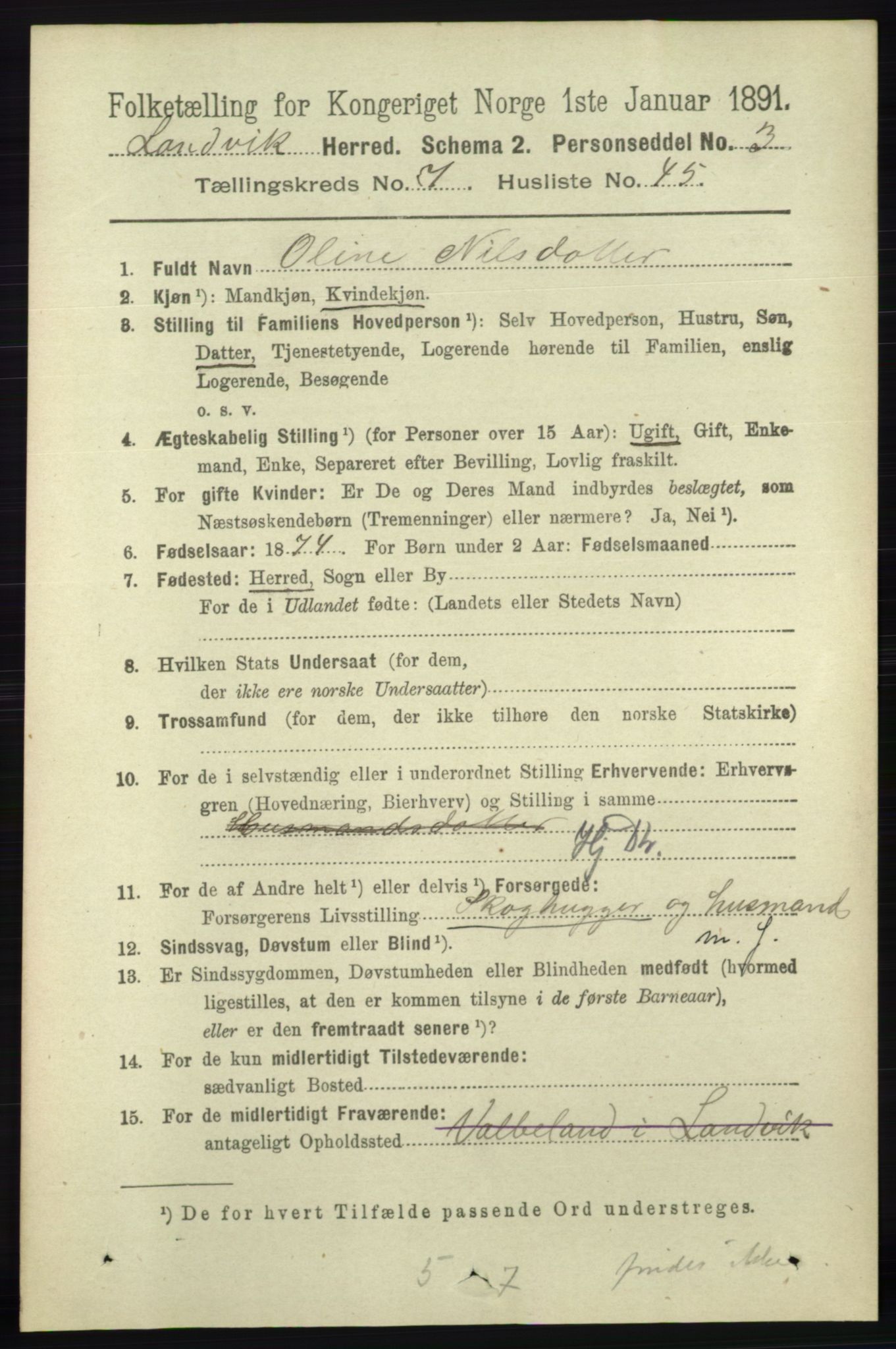 RA, 1891 census for 0924 Landvik, 1891, p. 3029