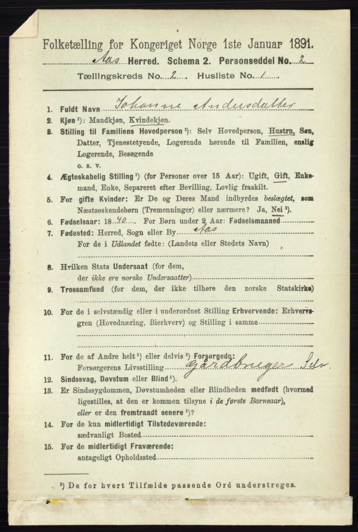 RA, 1891 census for 0214 Ås, 1891, p. 1575