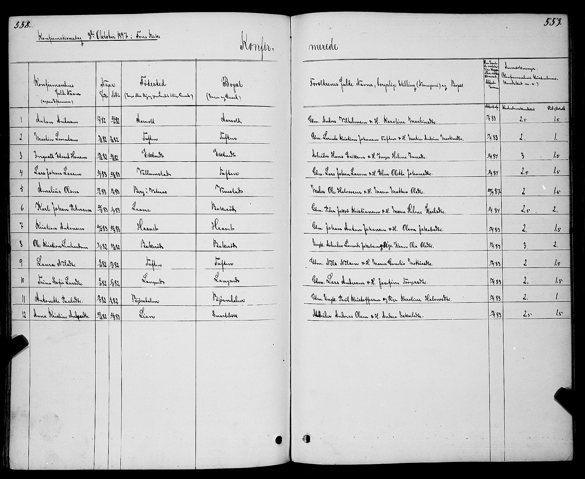 Ramnes kirkebøker, SAKO/A-314/G/Gc/L0001: Parish register (copy) no. III 1, 1869-1903, p. 558-559