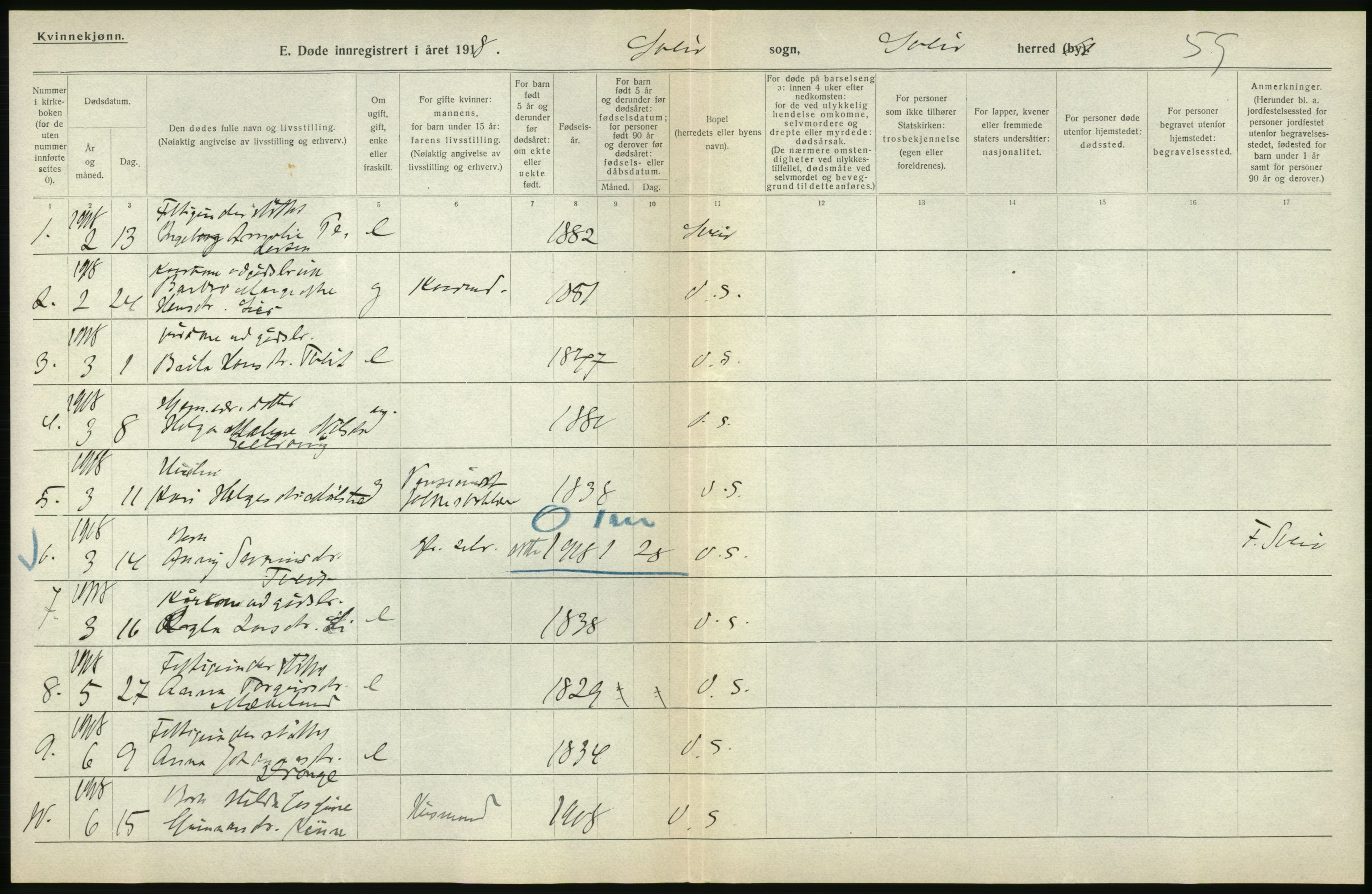 Statistisk sentralbyrå, Sosiodemografiske emner, Befolkning, AV/RA-S-2228/D/Df/Dfb/Dfbh/L0036: Hordaland fylke: Døde., 1918, p. 384