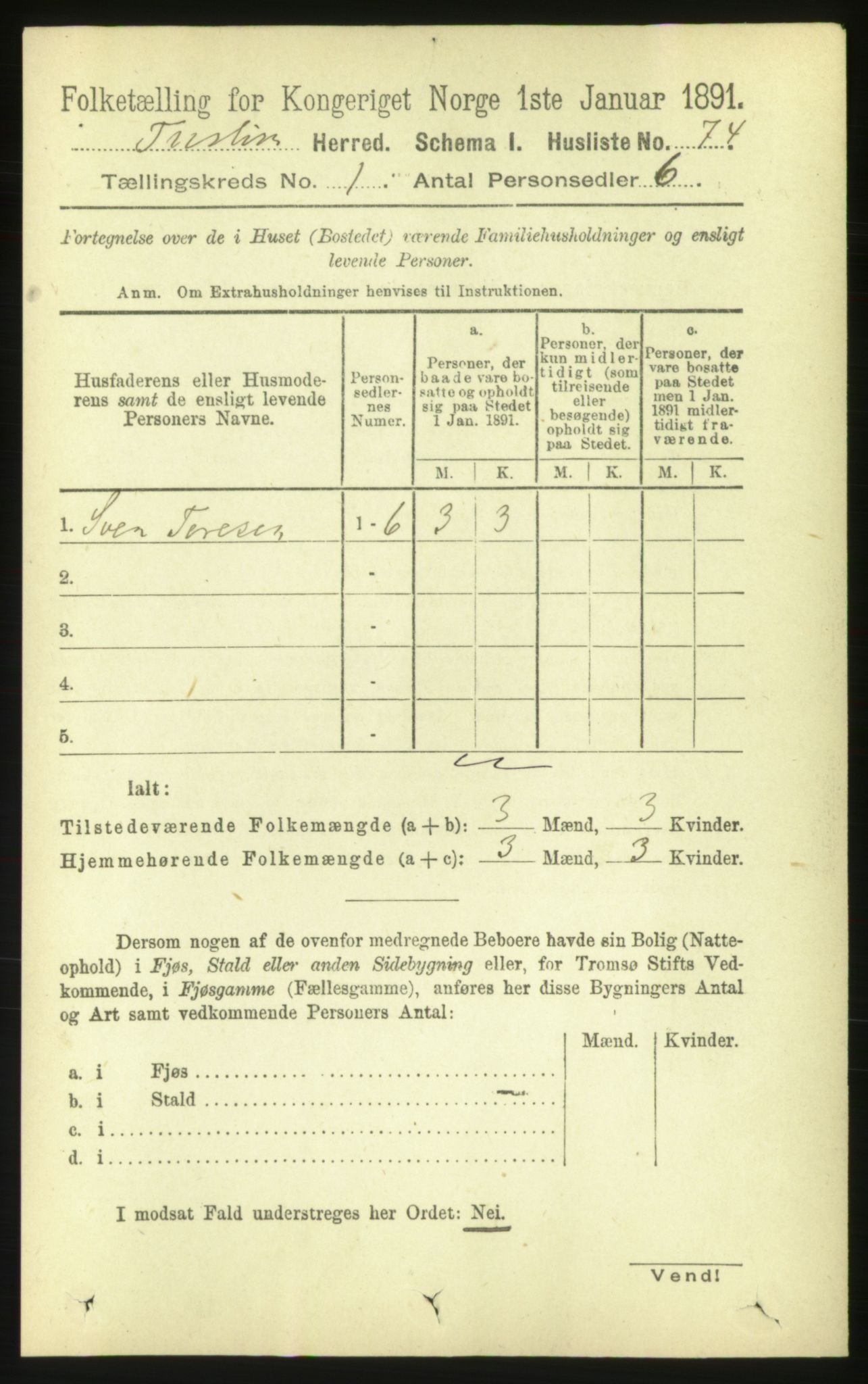 RA, 1891 census for 1572 Tustna, 1891, p. 94