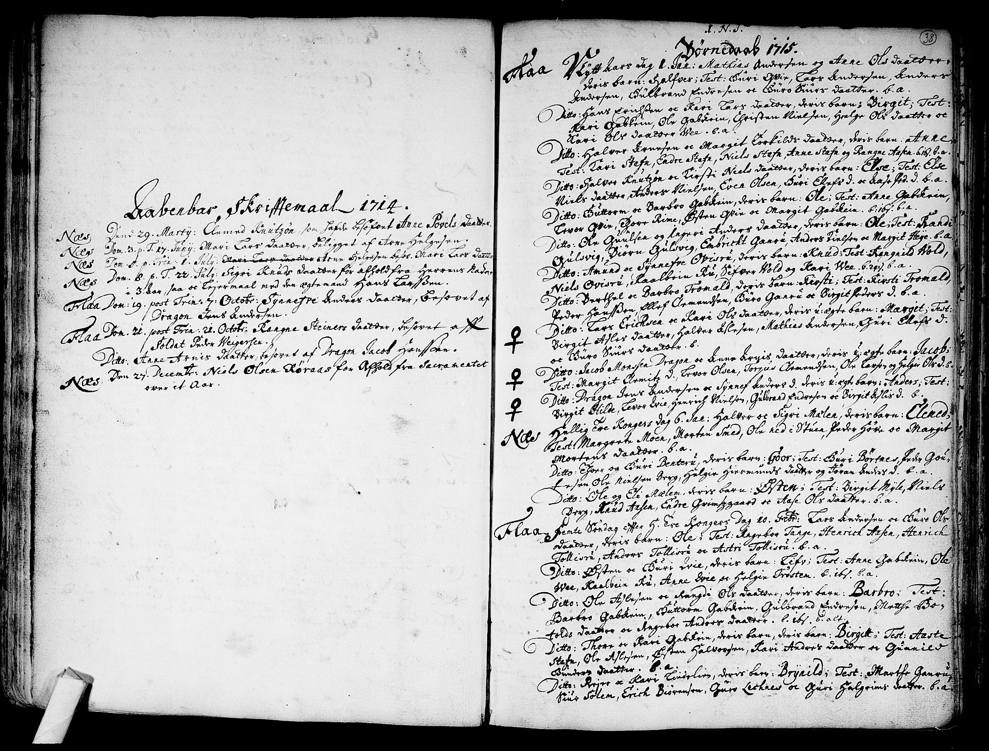 Nes kirkebøker, SAKO/A-236/F/Fa/L0002: Parish register (official) no. 2, 1707-1759, p. 38