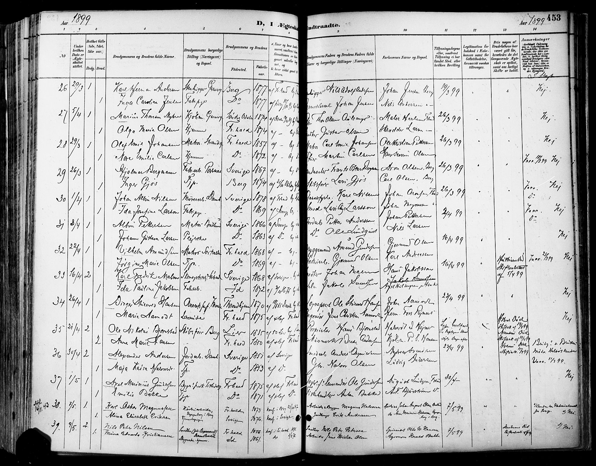 Halden prestekontor Kirkebøker, AV/SAO-A-10909/F/Fa/L0013: Parish register (official) no. I 13, 1890-1906, p. 453