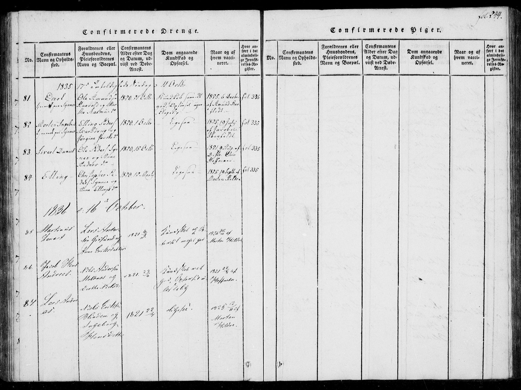 Ministerialprotokoller, klokkerbøker og fødselsregistre - Møre og Romsdal, AV/SAT-A-1454/537/L0517: Parish register (official) no. 537A01, 1818-1862, p. 244