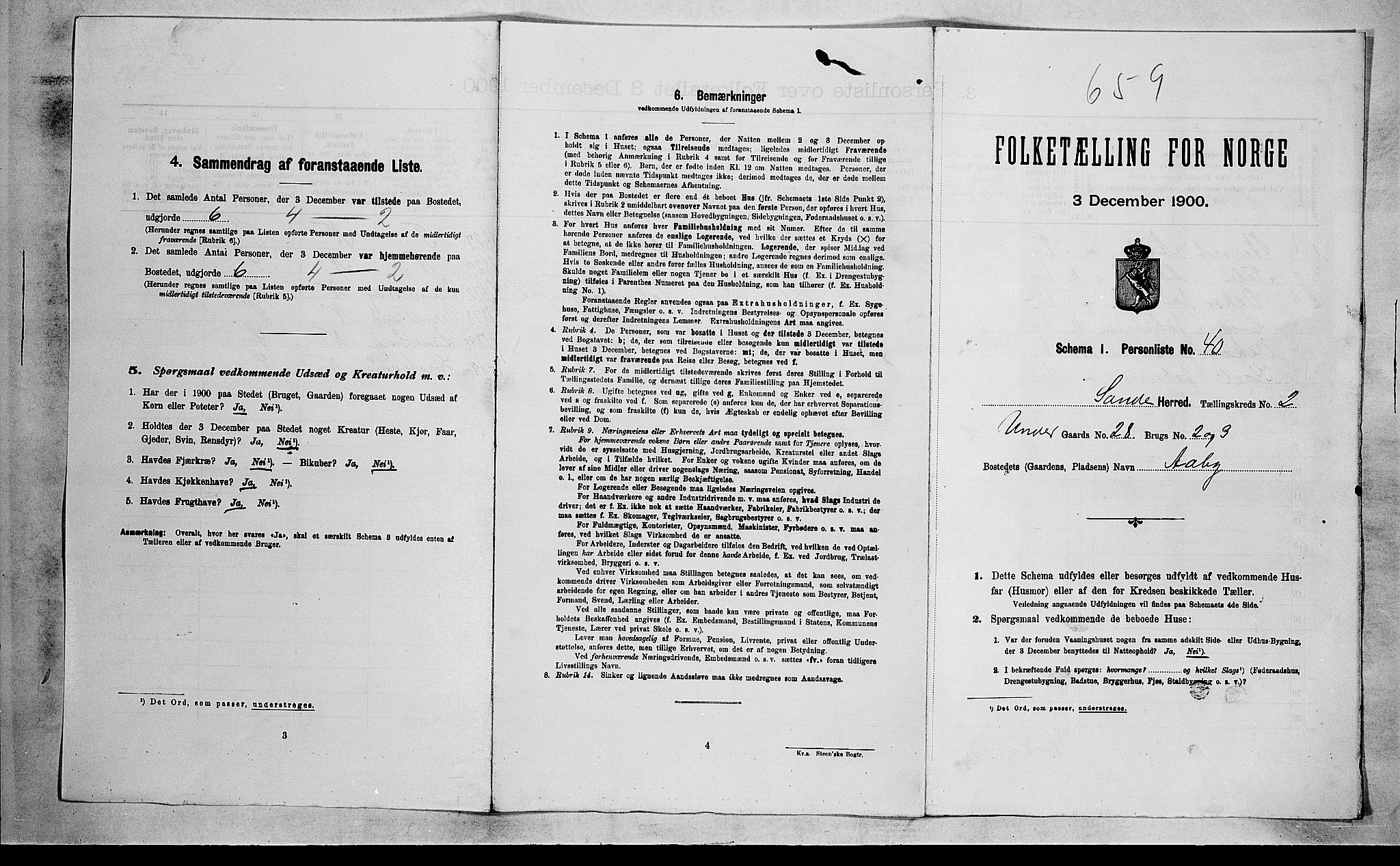 RA, 1900 census for Sande, 1900, p. 300