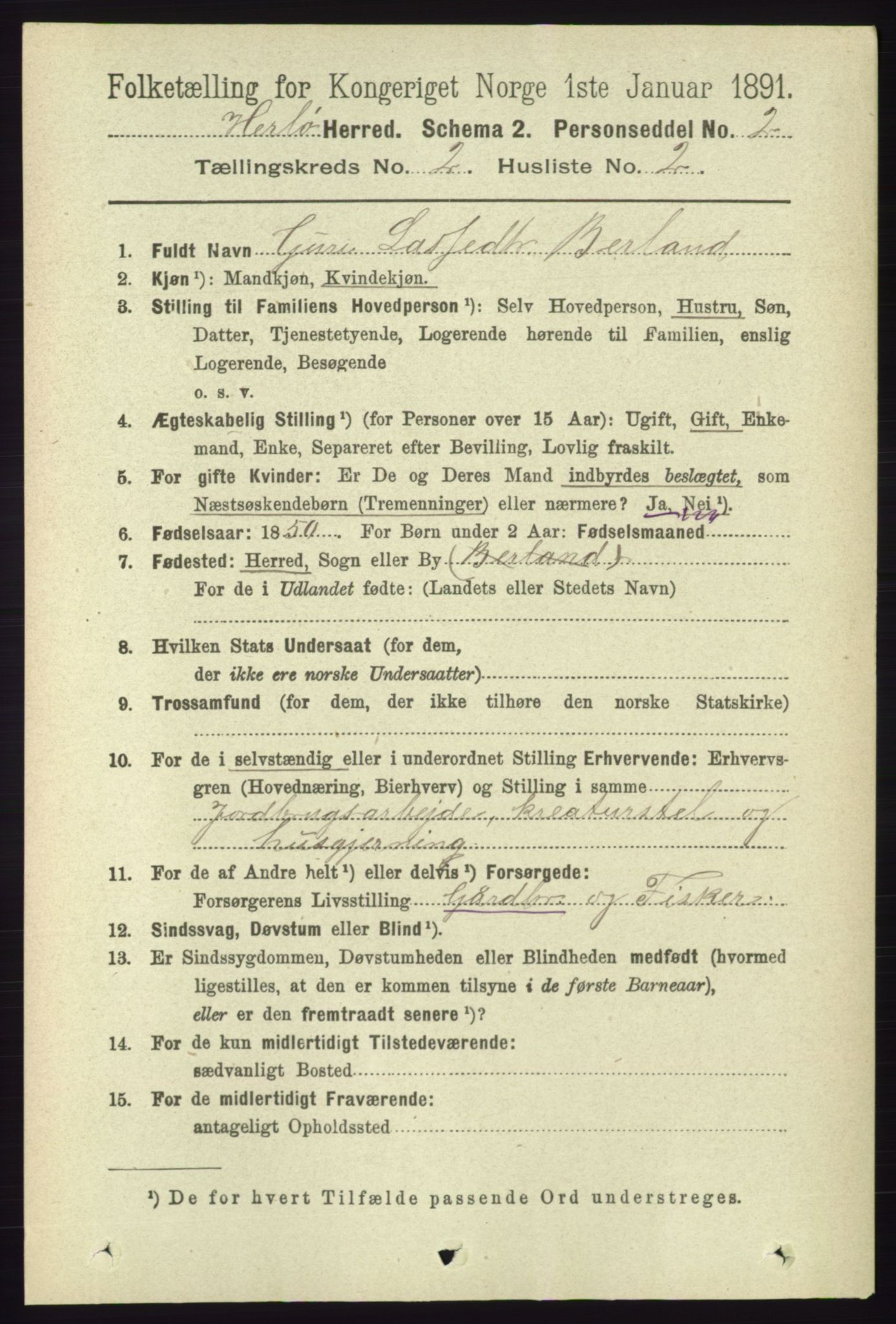 RA, 1891 census for 1258 Herdla, 1891, p. 547