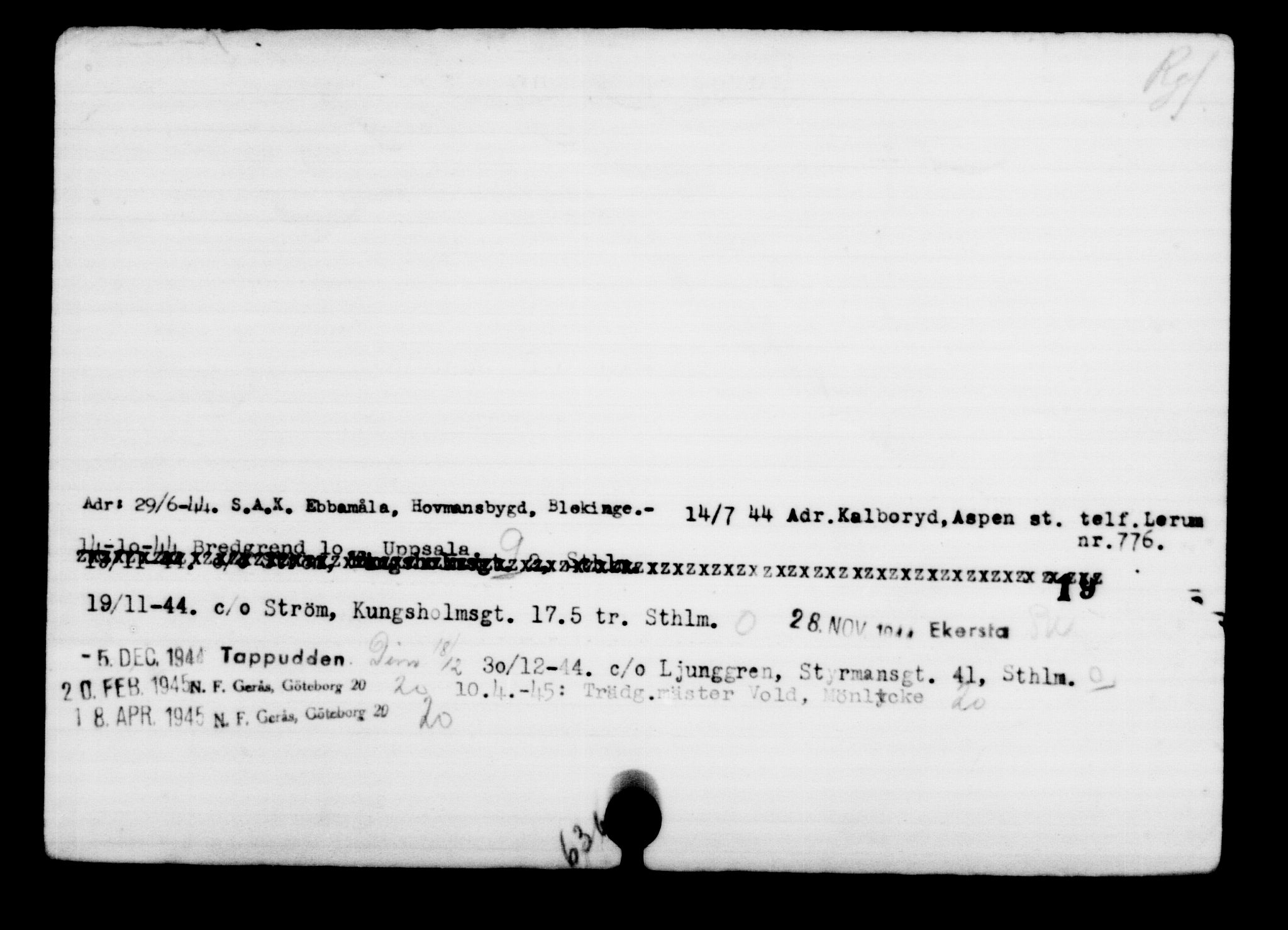 Utenriksstasjonene, Legasjonen i Stockholm, Flyktningkontoret, AV/RA-S-6753/V/Va/L0001: Kjesäterkartoteket, flyktninger med registreringsnr. 1-1000, 1940-1945, p. 422
