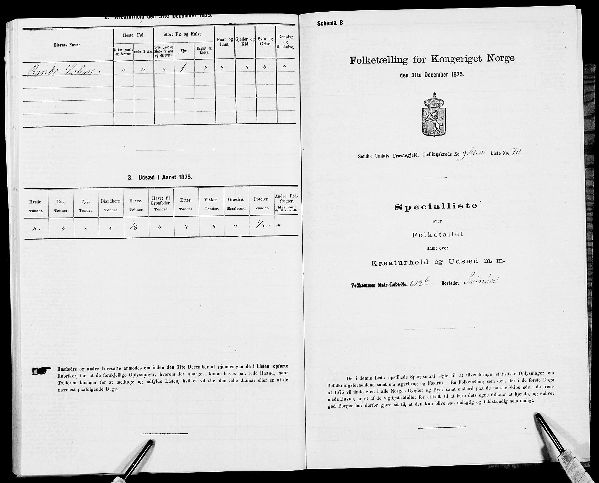 SAK, 1875 census for 1029P Sør-Audnedal, 1875, p. 1305