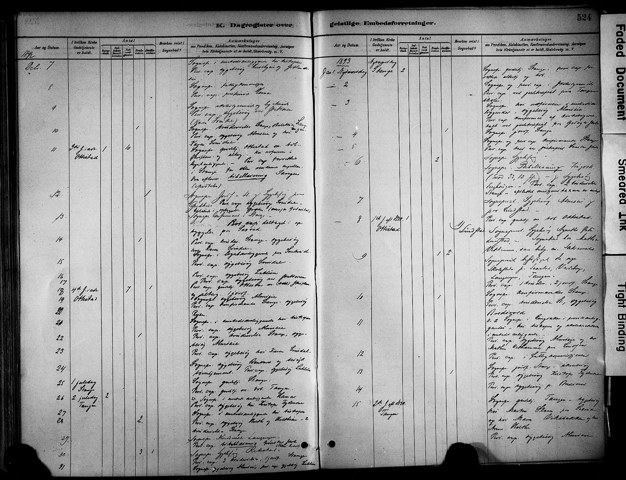 Stange prestekontor, SAH/PREST-002/K/L0017: Parish register (official) no. 17, 1880-1893, p. 524