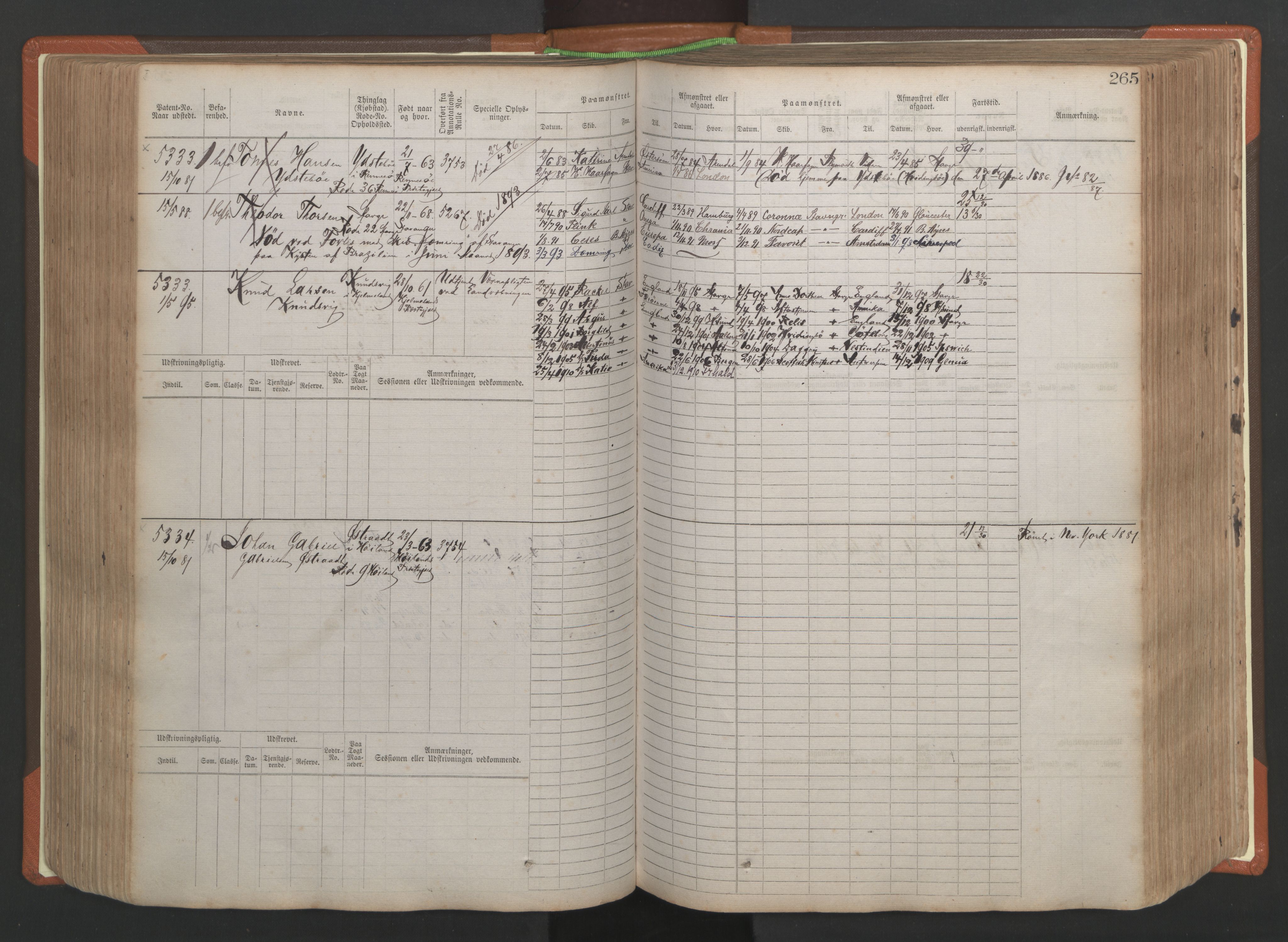 Stavanger sjømannskontor, AV/SAST-A-102006/F/Fb/Fbb/L0009: Sjøfartshovedrulle, patentnr. 4805-6006, 1879-1887, p. 271