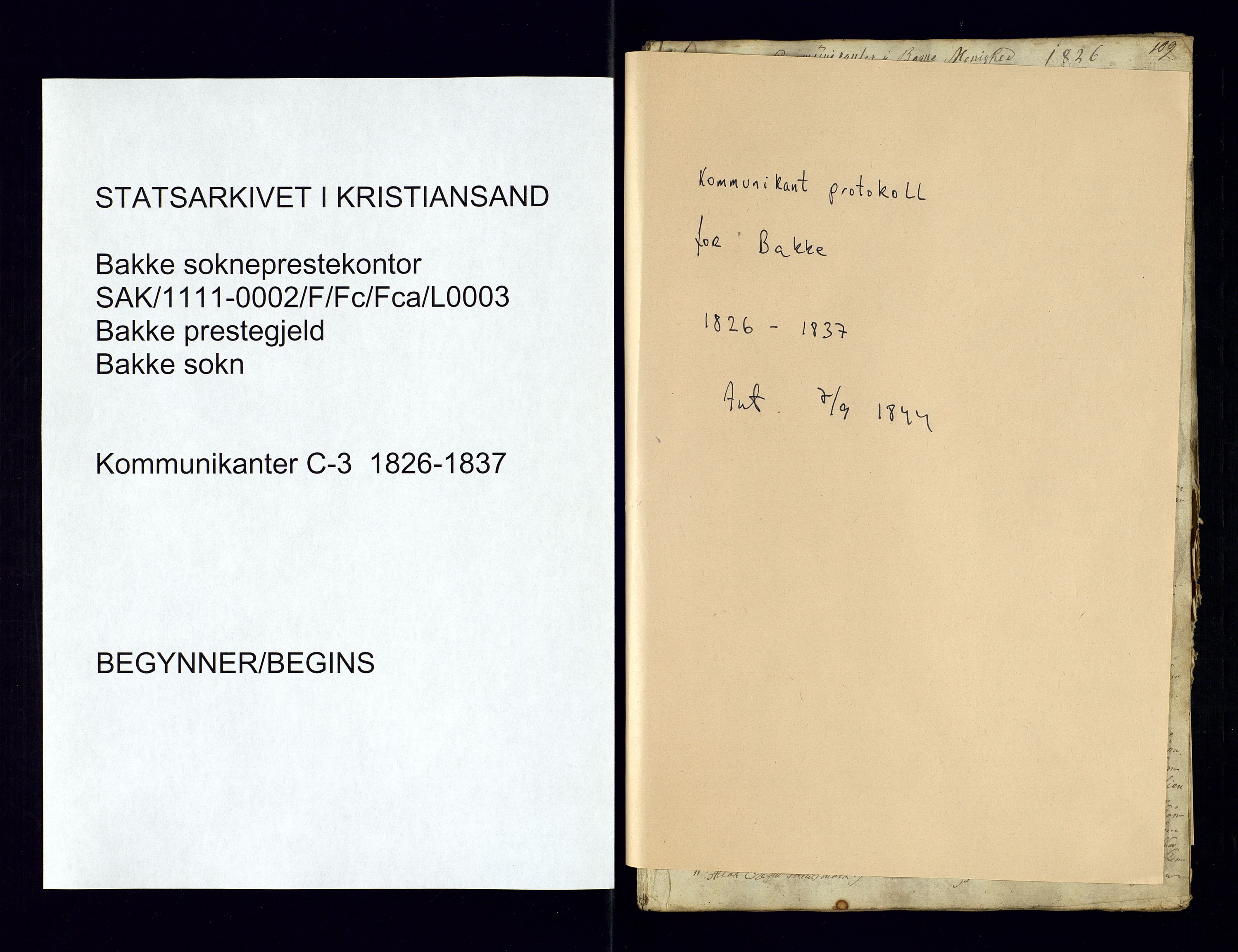 Bakke sokneprestkontor, SAK/1111-0002/F/Fc/Fca/L0003: Communicants register no. C-3, 1826-1837