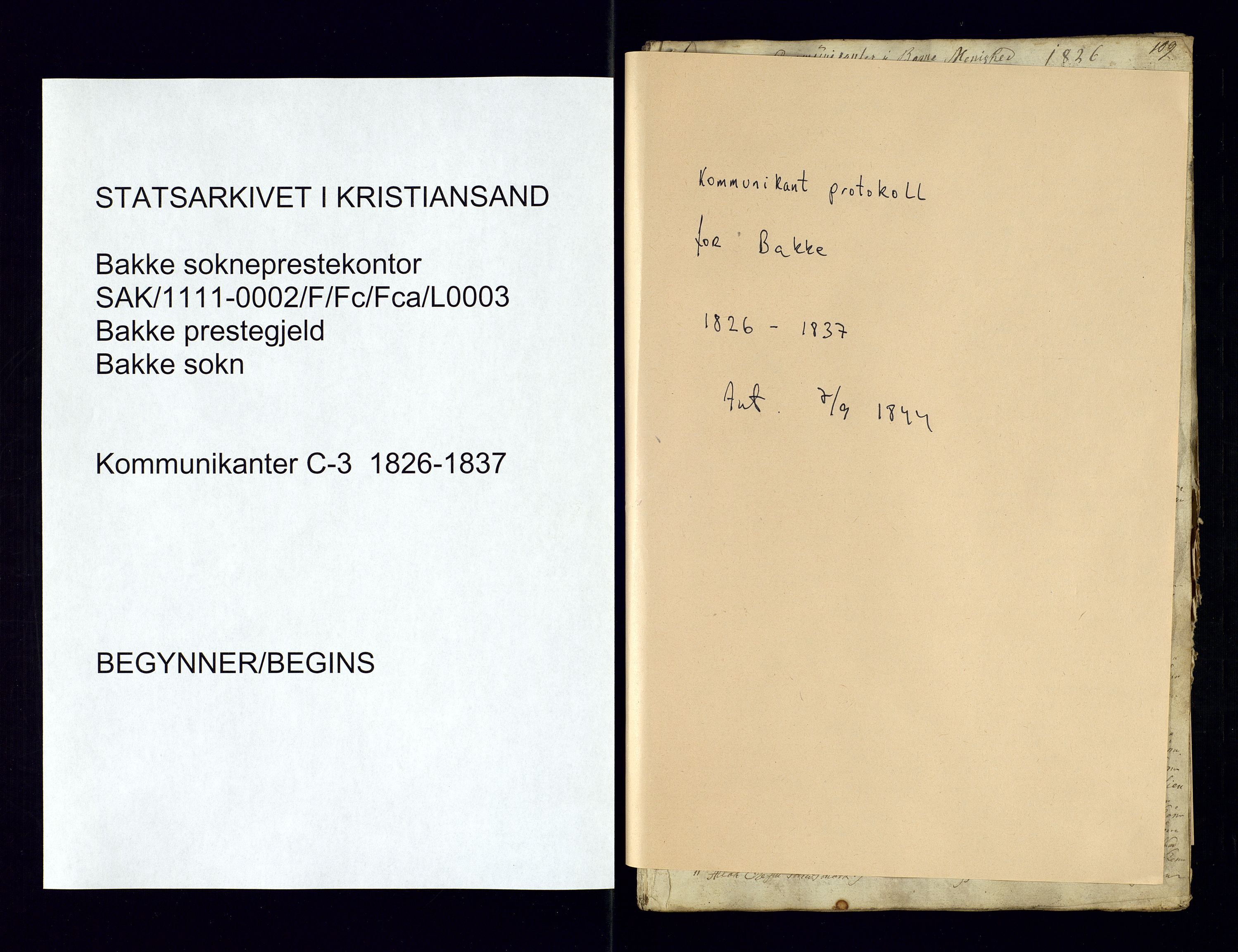 Bakke sokneprestkontor, AV/SAK-1111-0002/F/Fc/Fca/L0003: Communicants register no. C-3, 1826-1837