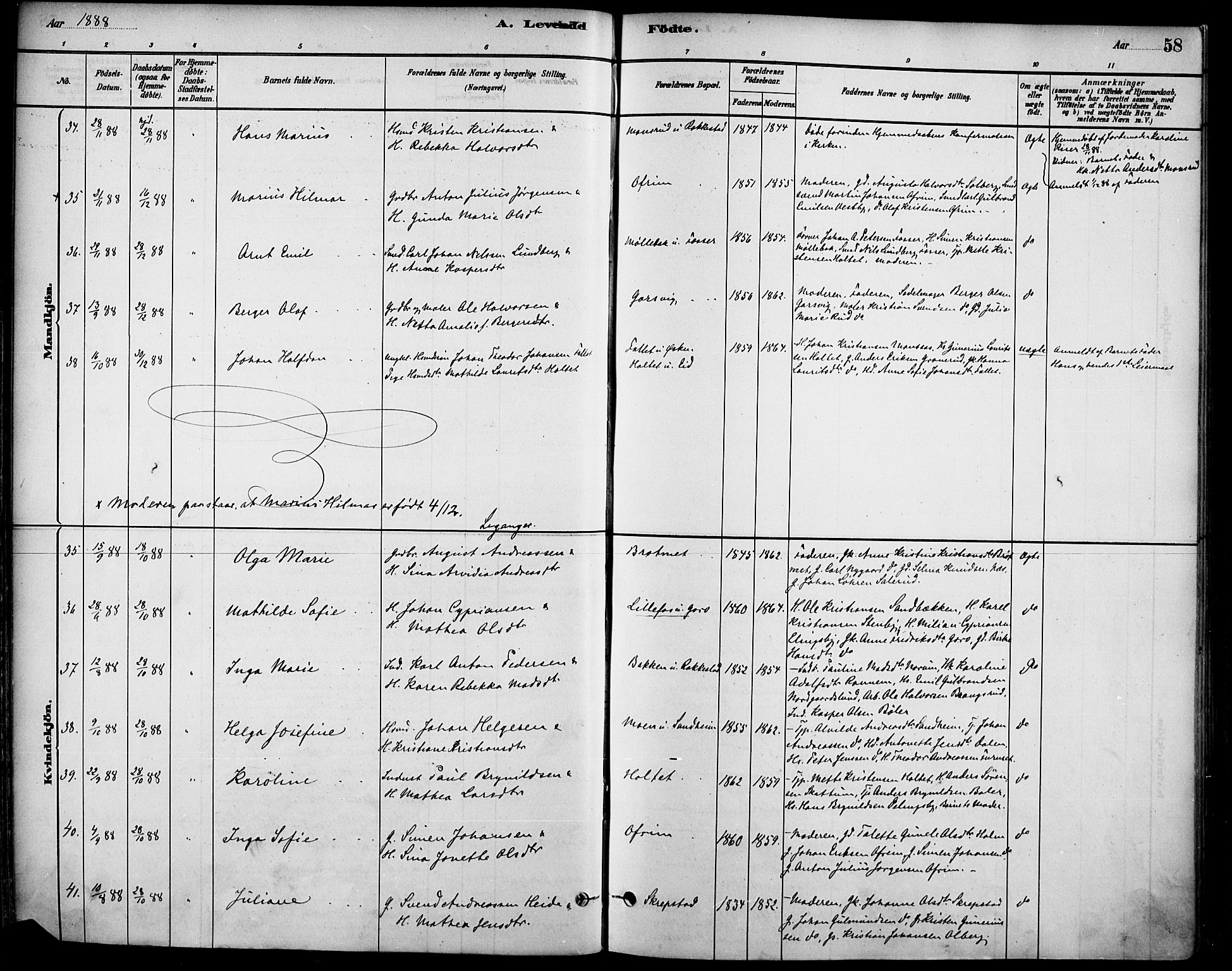 Høland prestekontor Kirkebøker, AV/SAO-A-10346a/F/Fa/L0013: Parish register (official) no. I 13, 1880-1897, p. 58