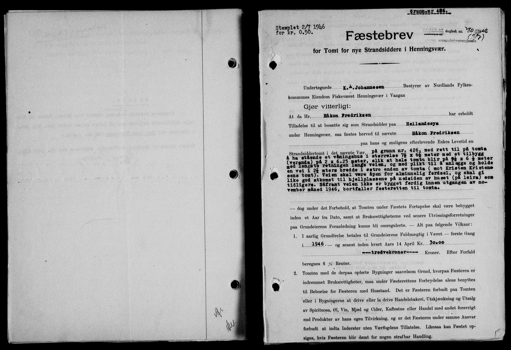 Lofoten sorenskriveri, SAT/A-0017/1/2/2C/L0014a: Mortgage book no. 14a, 1946-1946, Diary no: : 780/1946