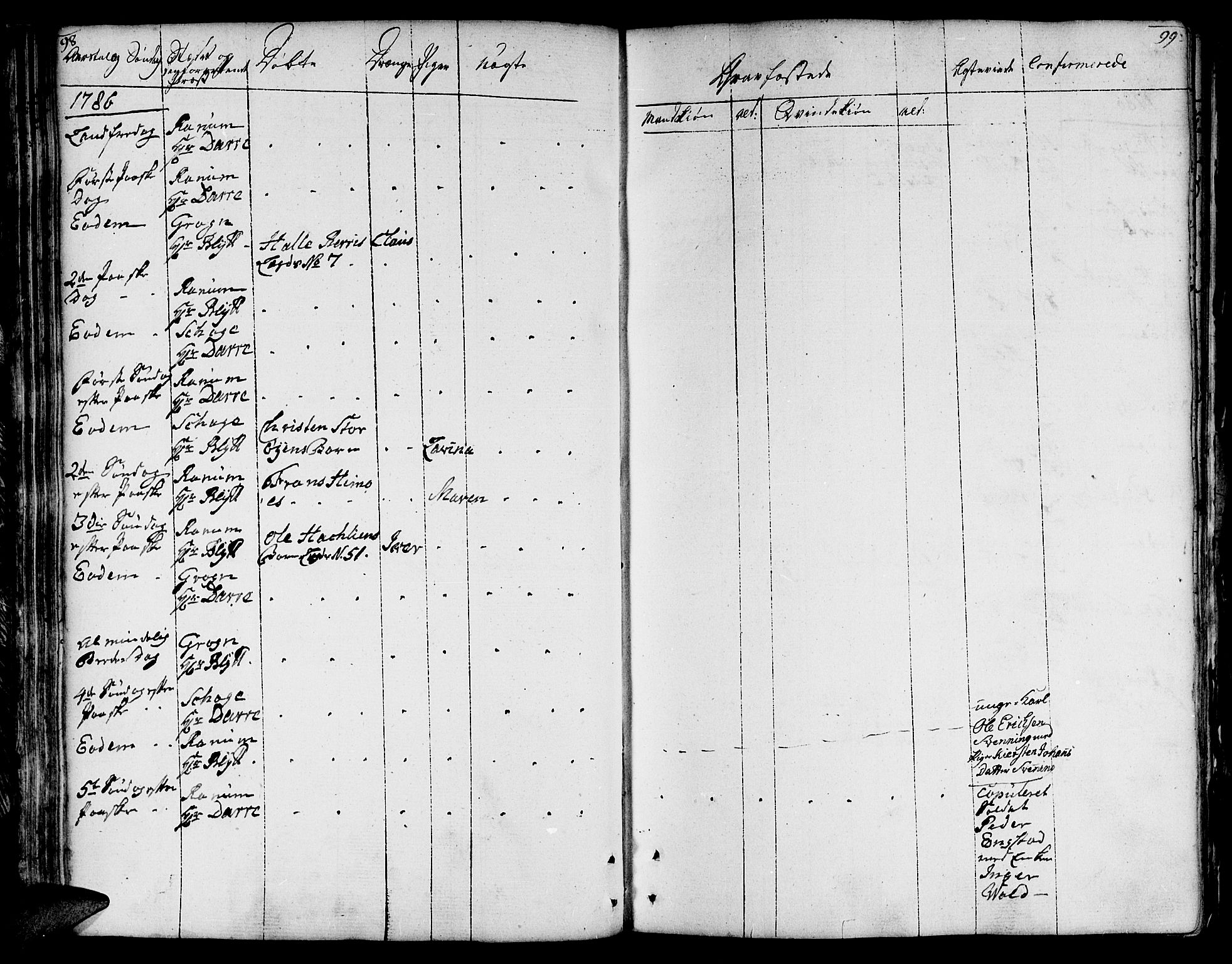 Ministerialprotokoller, klokkerbøker og fødselsregistre - Nord-Trøndelag, AV/SAT-A-1458/764/L0544: Parish register (official) no. 764A04, 1780-1798, p. 98-99