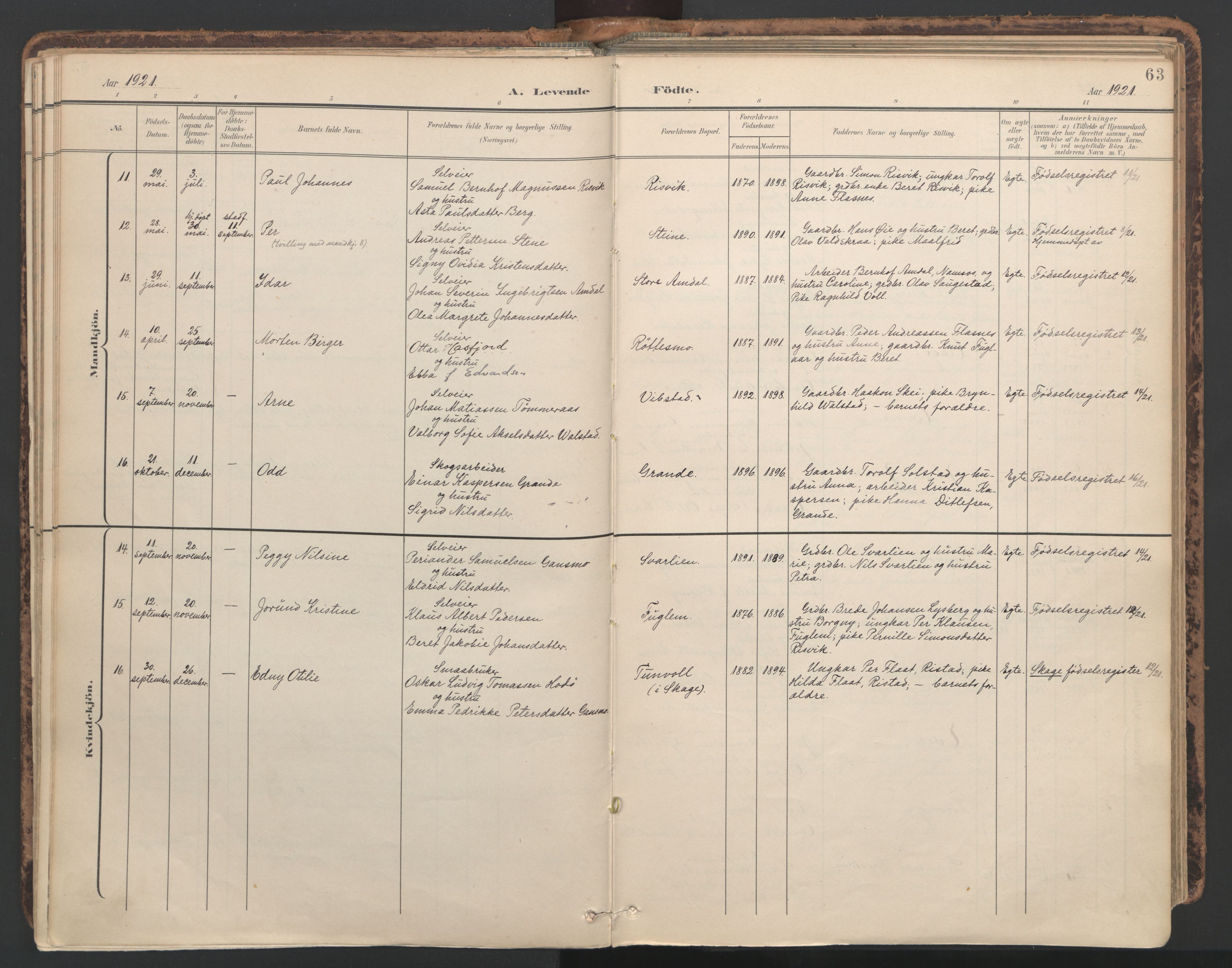 Ministerialprotokoller, klokkerbøker og fødselsregistre - Nord-Trøndelag, SAT/A-1458/764/L0556: Parish register (official) no. 764A11, 1897-1924, p. 63