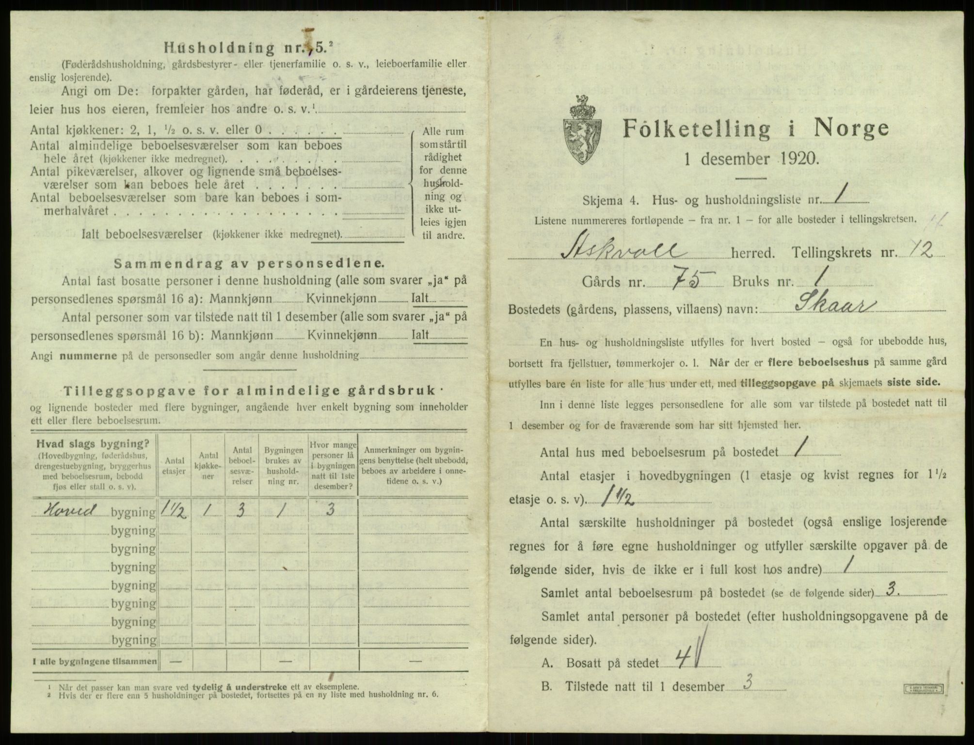 SAB, 1920 census for Askvoll, 1920, p. 600