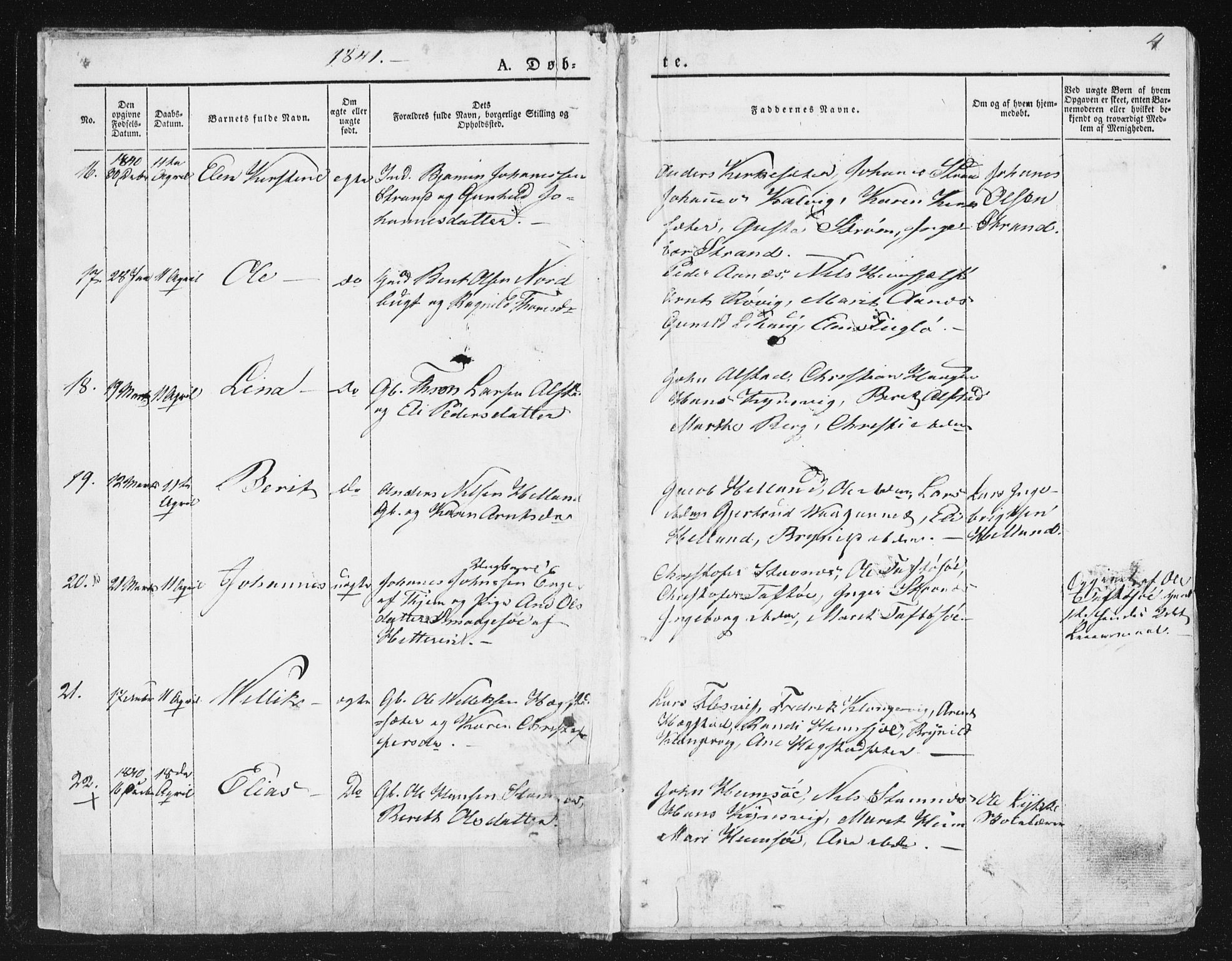 Ministerialprotokoller, klokkerbøker og fødselsregistre - Sør-Trøndelag, AV/SAT-A-1456/630/L0493: Parish register (official) no. 630A06, 1841-1851, p. 4