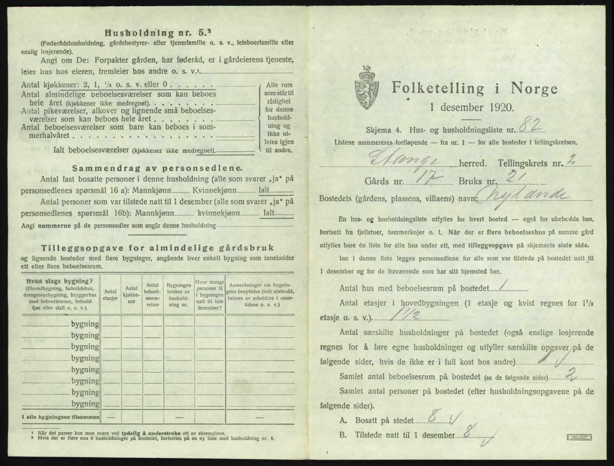 SAH, 1920 census for Stange, 1920, p. 417