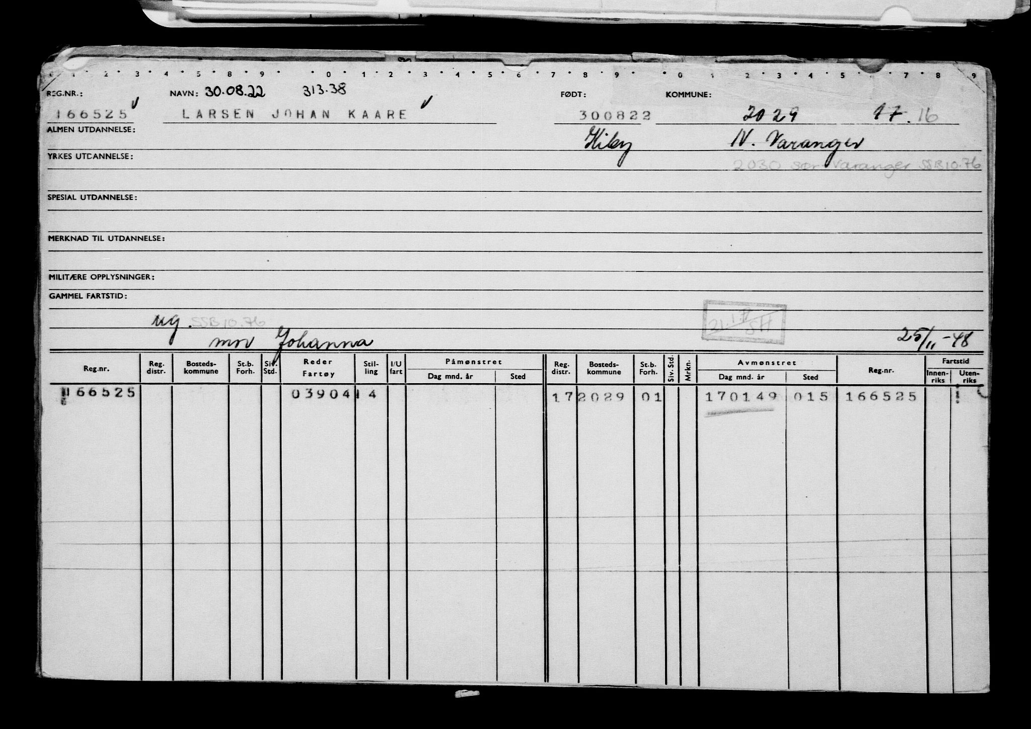 Direktoratet for sjømenn, AV/RA-S-3545/G/Gb/L0210: Hovedkort, 1922, p. 225