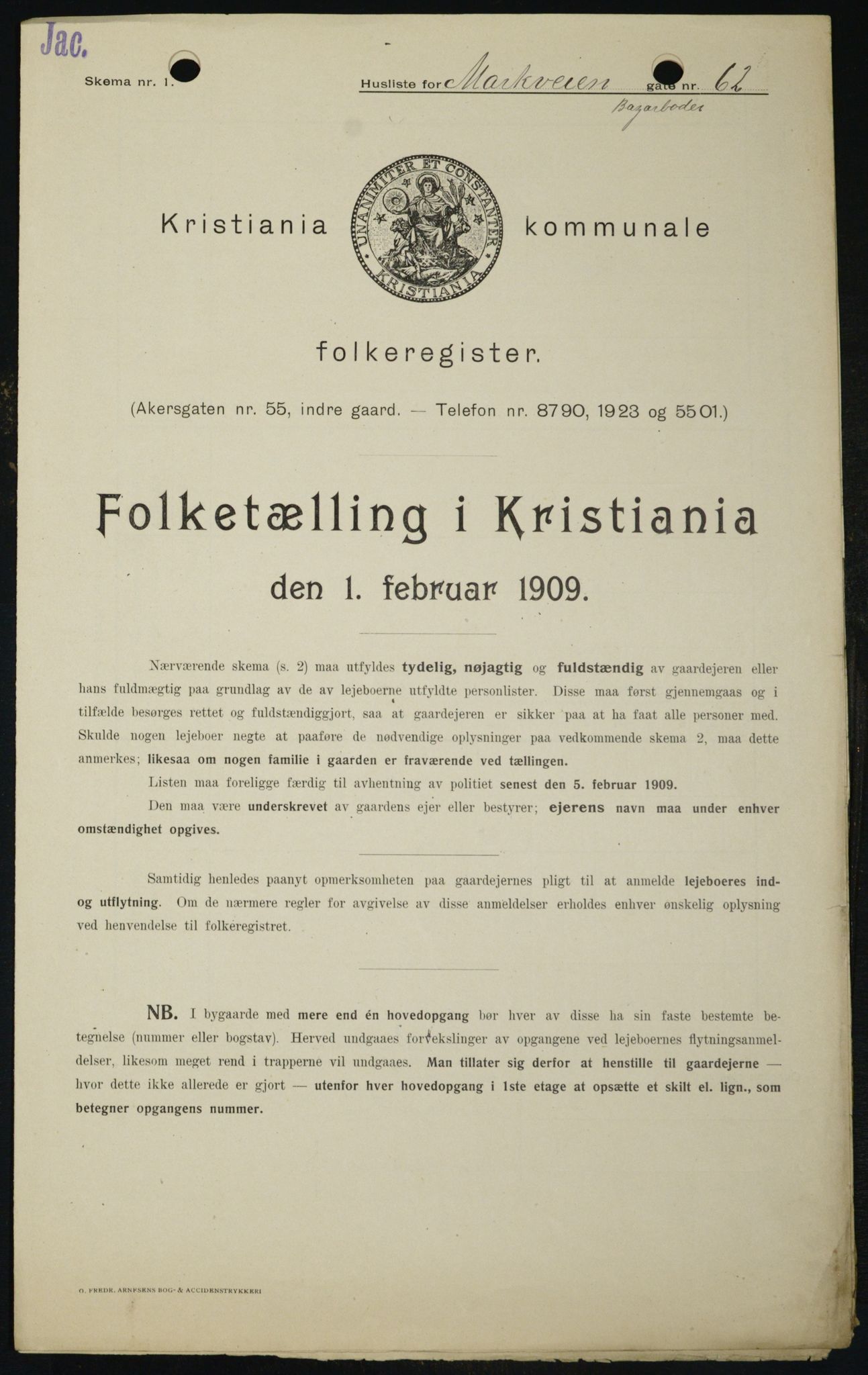 OBA, Municipal Census 1909 for Kristiania, 1909, p. 58459