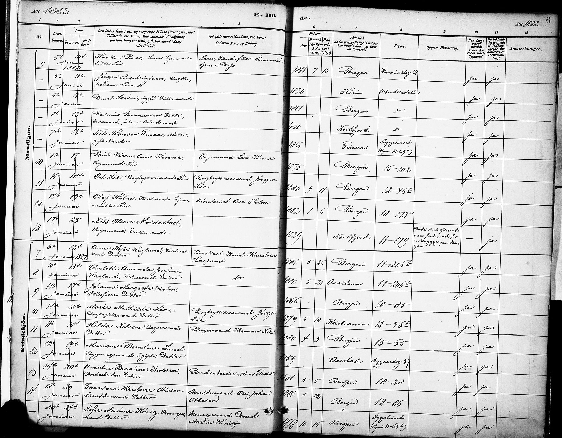 Domkirken sokneprestembete, SAB/A-74801/H/Haa/L0043: Parish register (official) no. E 5, 1882-1904, p. 6
